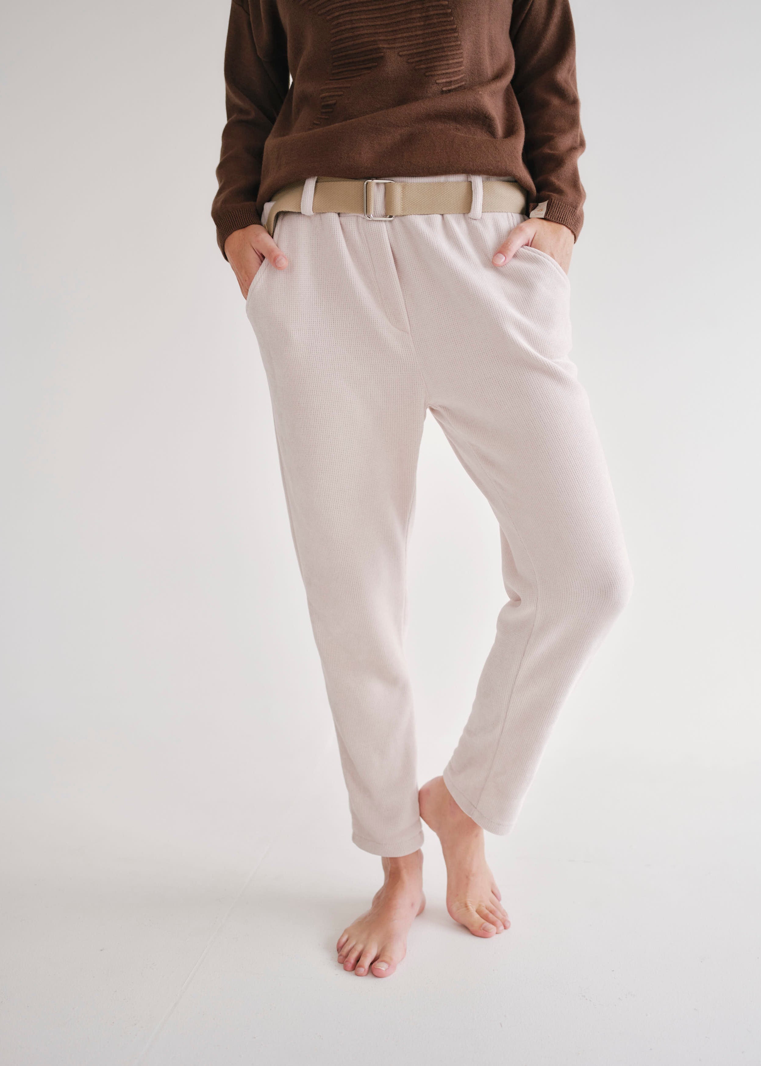 Italian Velour Joggers In Cream