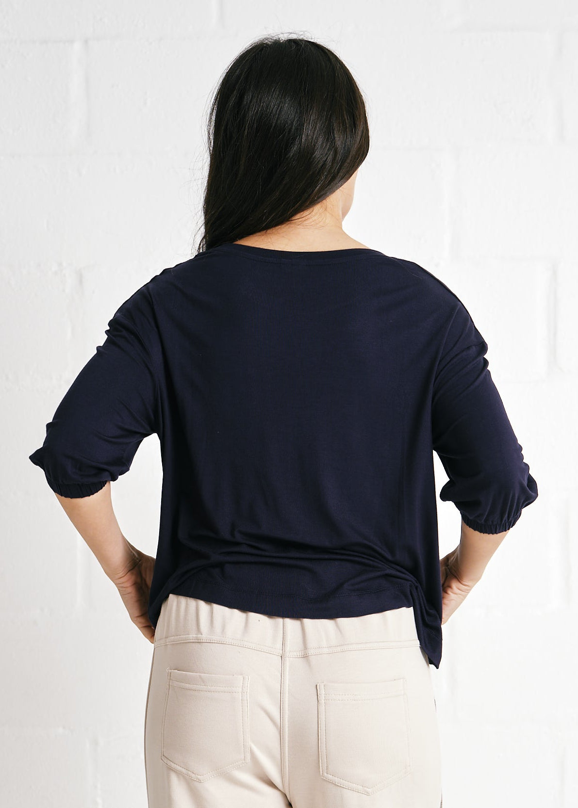 Verona Gathered Waist Tee In Navy