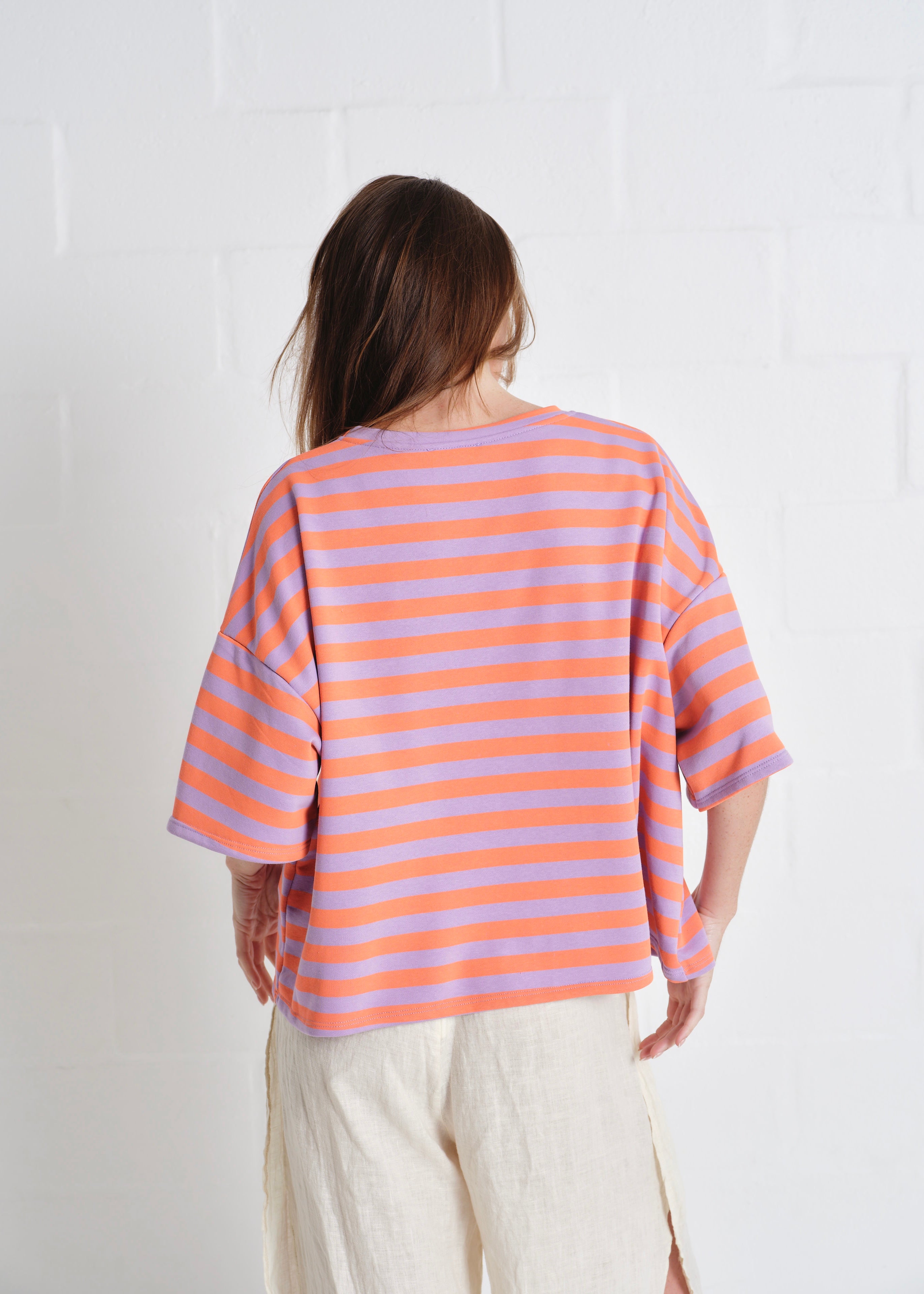 Tribeca Italian Stripe Tracksuit Tee In Lilac And Orange