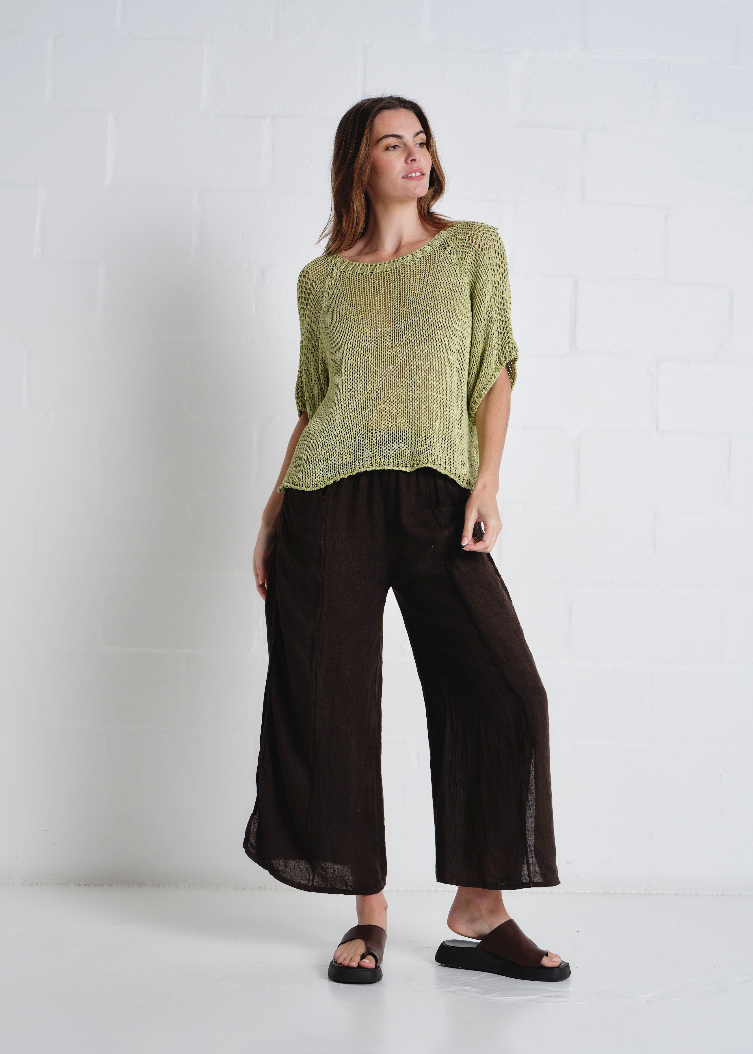 Sayulita Boatneck Crochet Top In Pistachio
