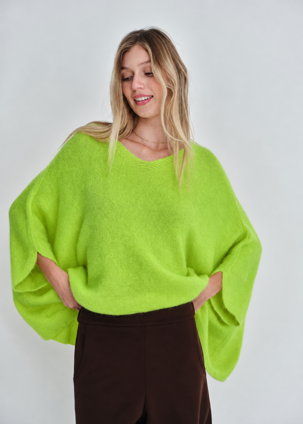 Sole Mio Oversized Batwing Knit in Lime