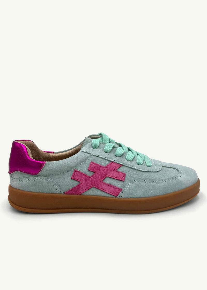 Lumi Leather Sneaker In Aqua And Pink