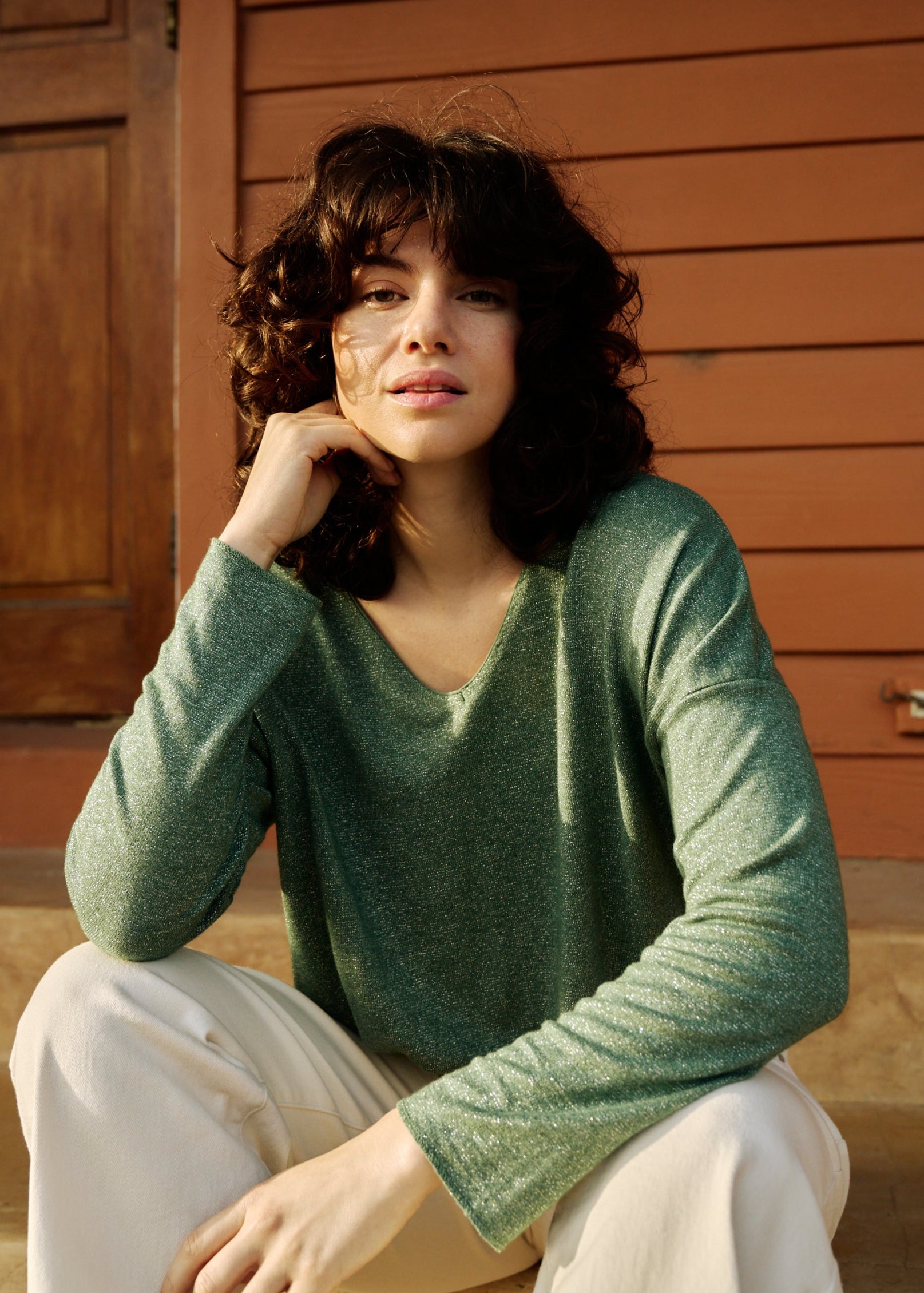Italian Shimmer Lurex Knit in Bottle Green