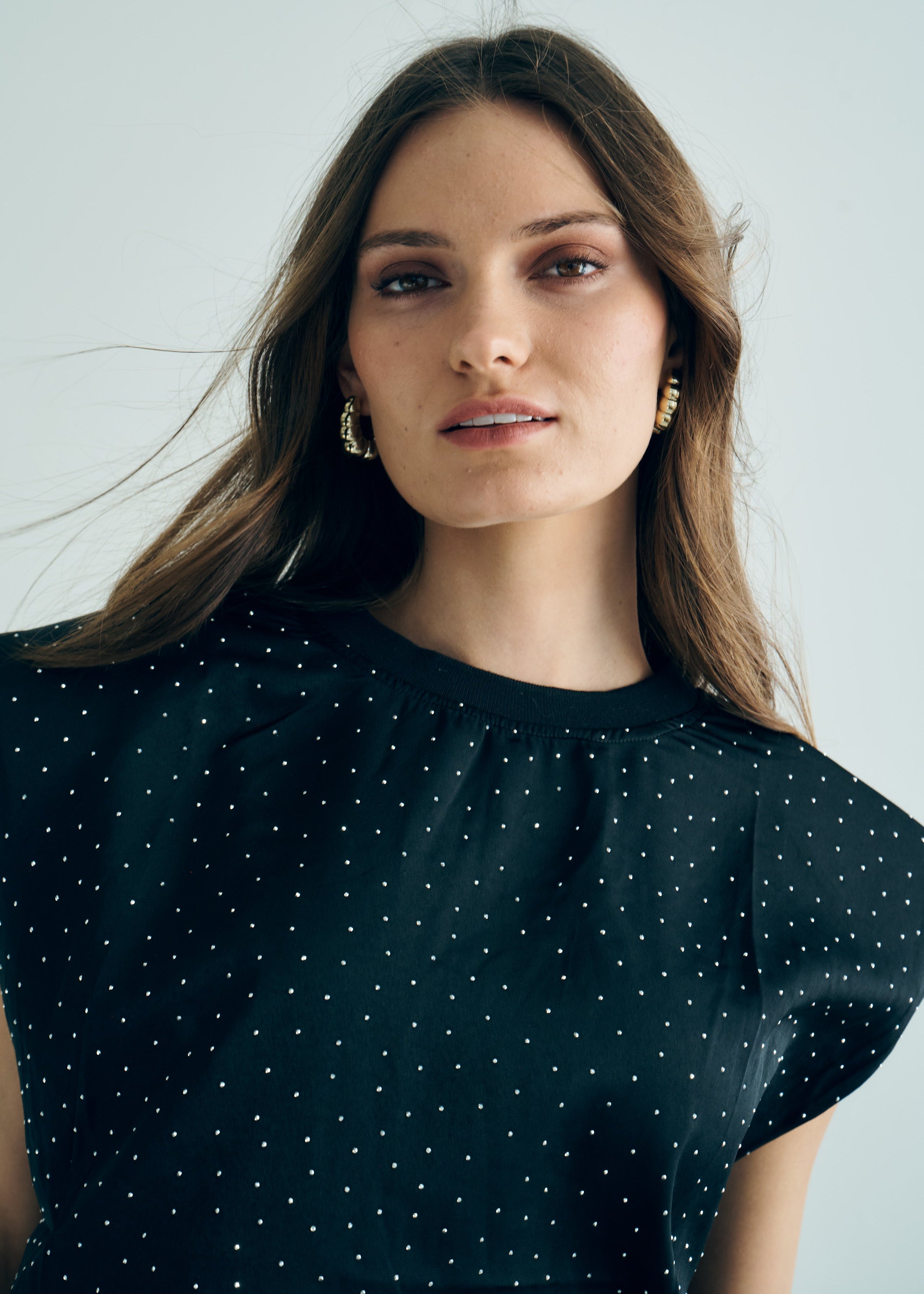 Marant Sleeveless Top with Shoulder Pads and Silver Studs in Black