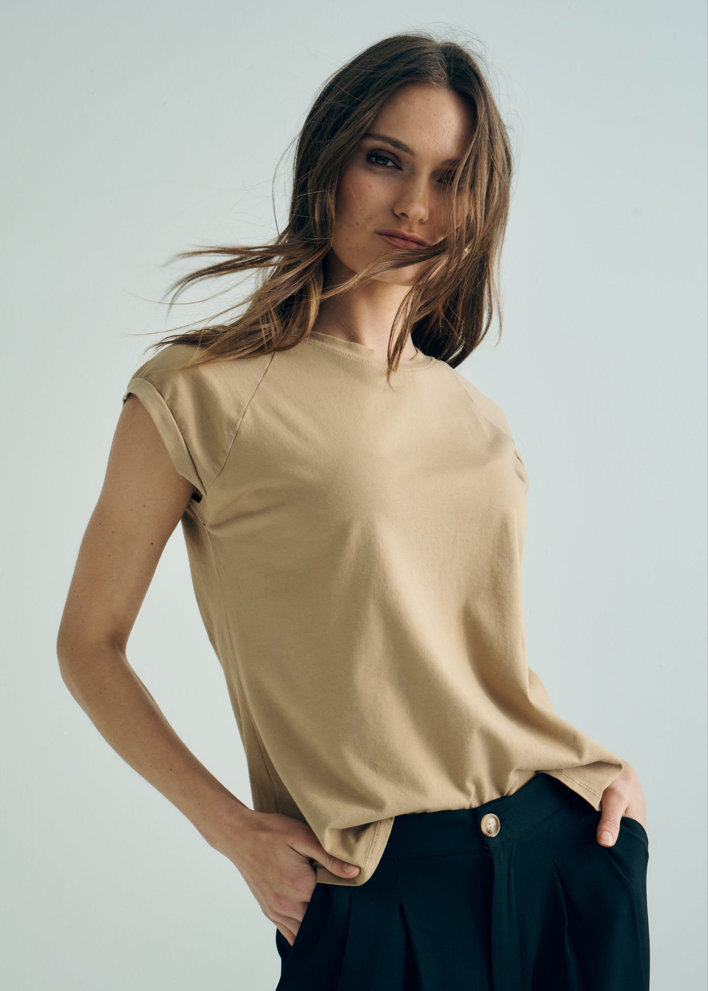 Italian Cotton Tee in Caramel