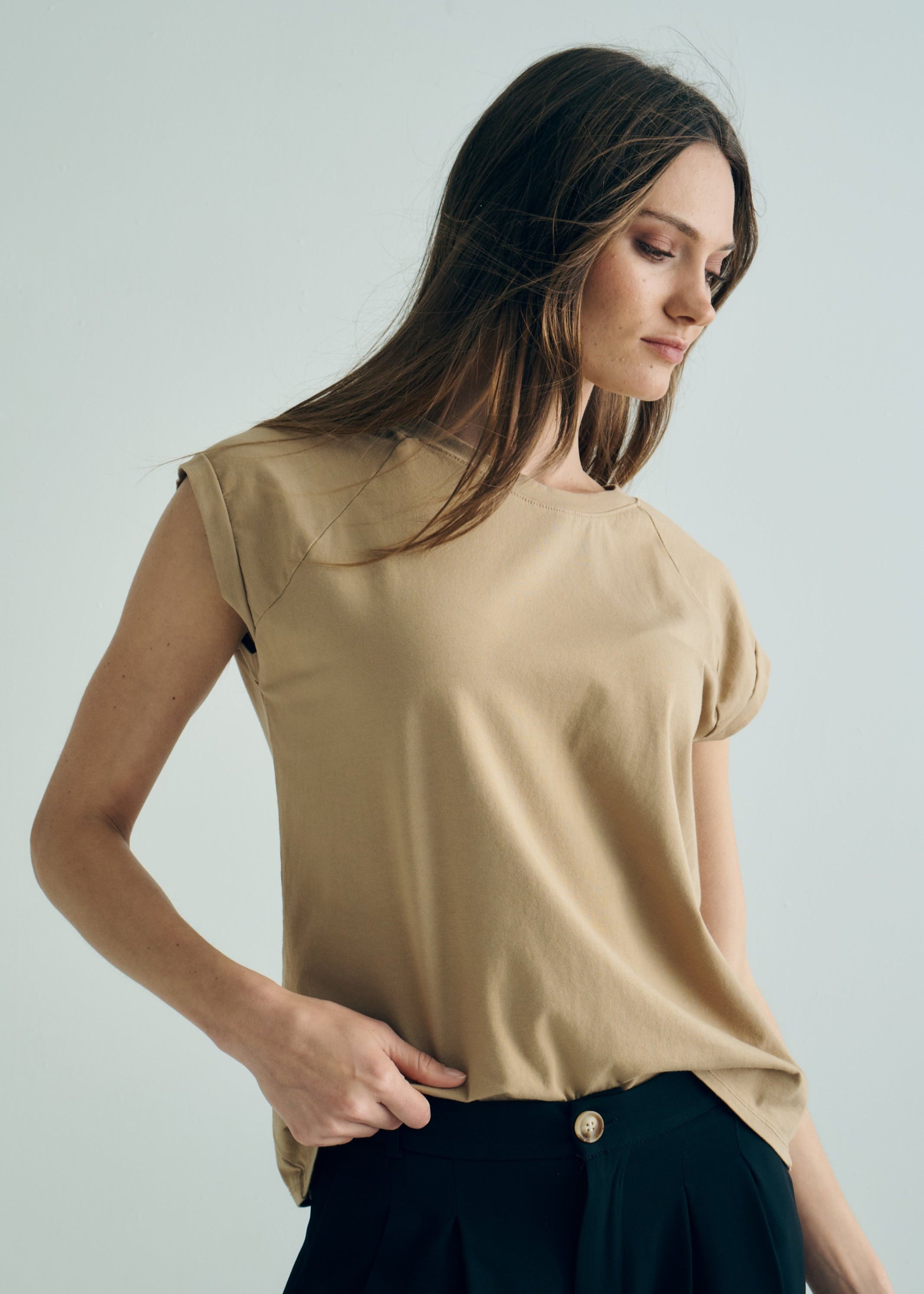 Italian Cotton Tee in Caramel