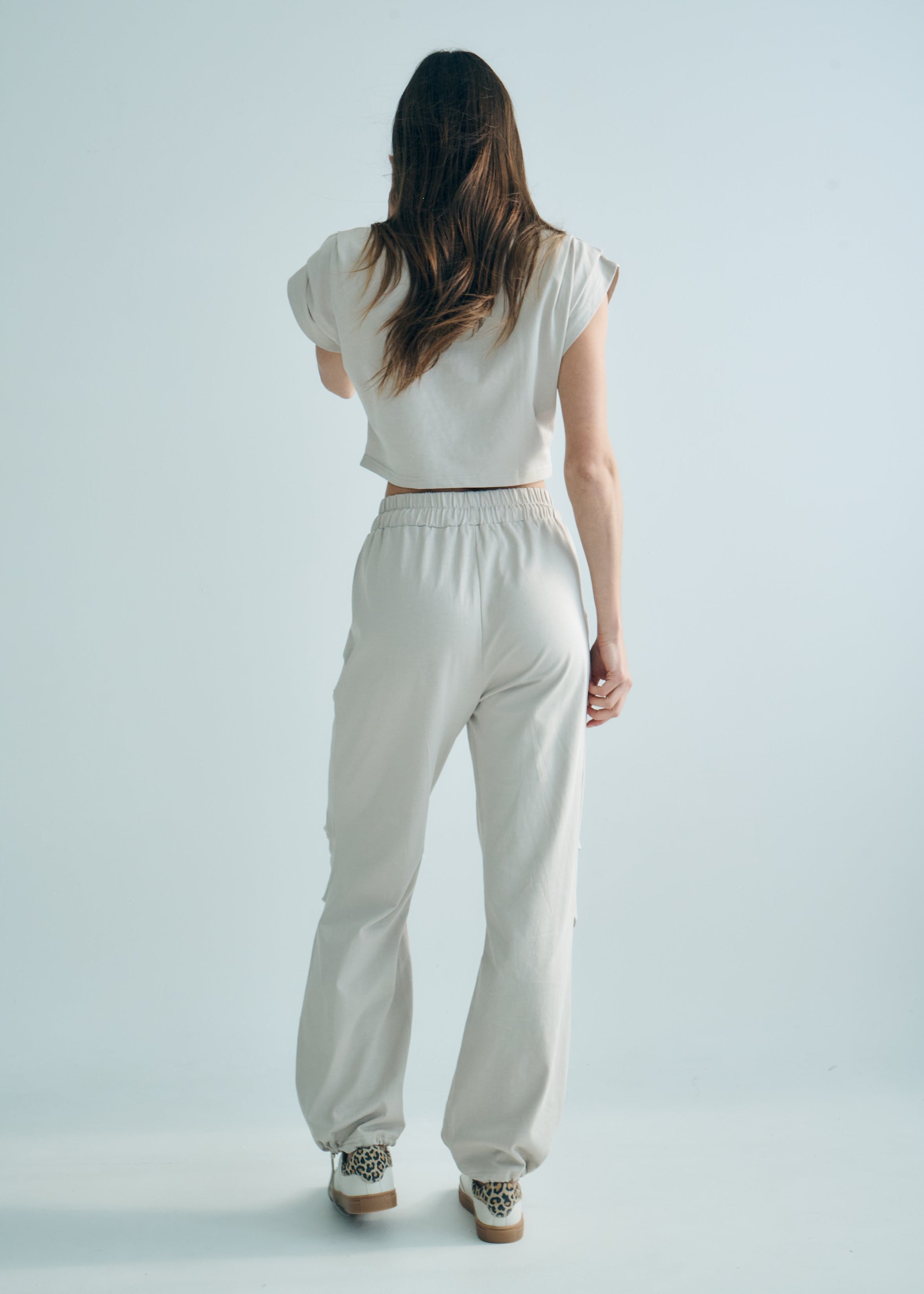 Tokyo Cotton Track Set with Pleated Detail in Beige