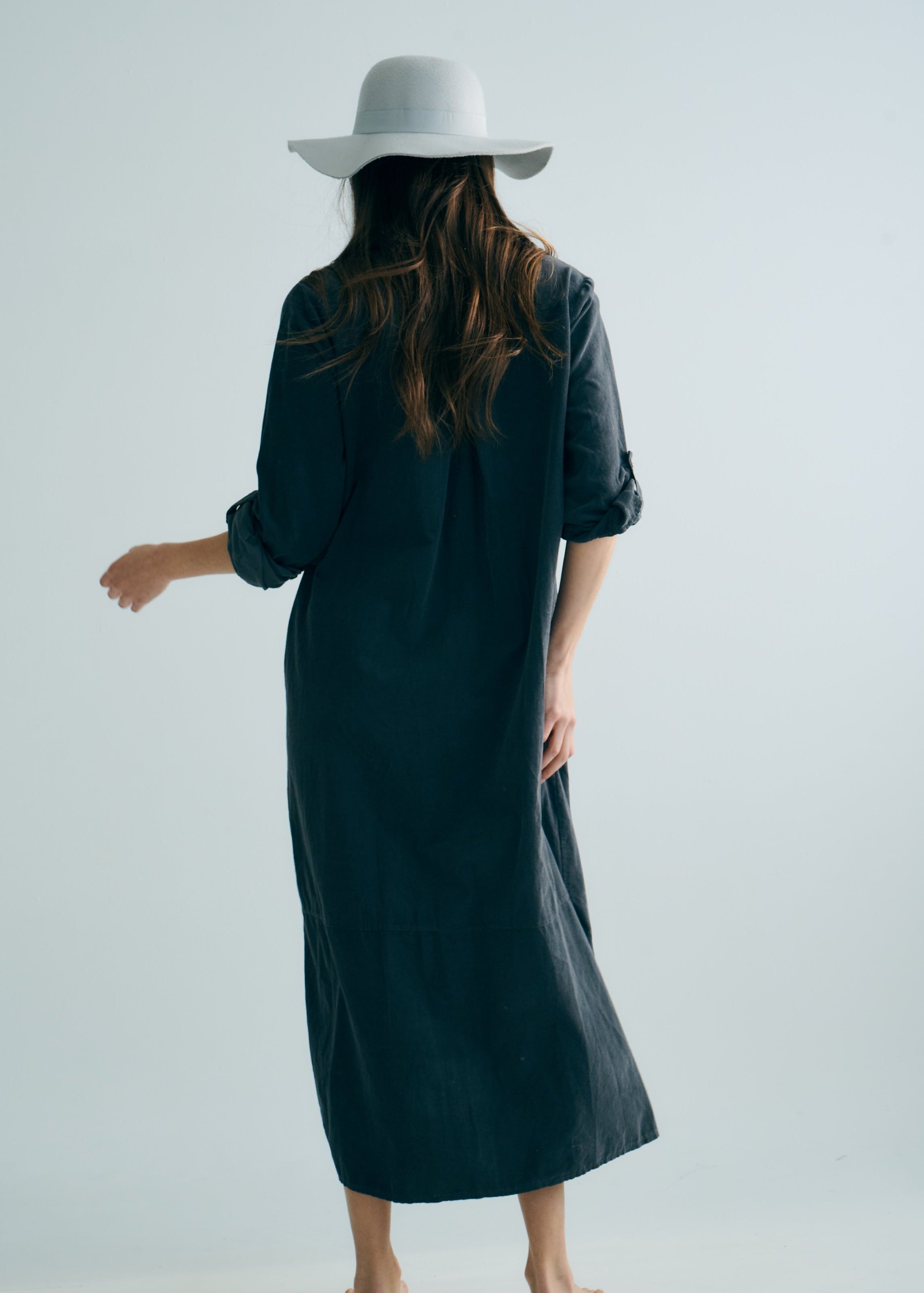 Roma Italian Velour Button up Dress in Gunmetal