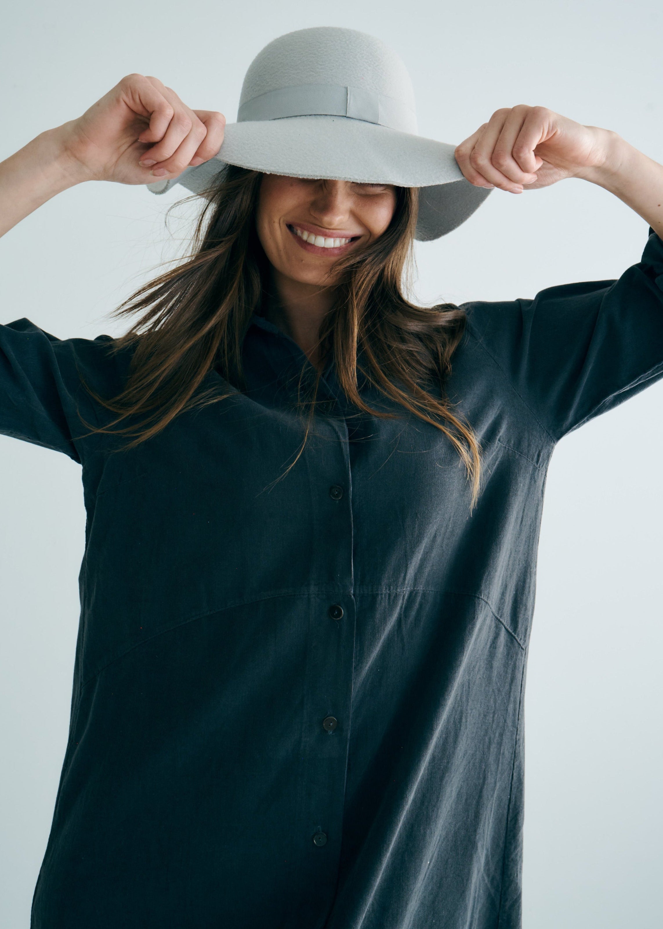 Roma Italian Velour Button up Dress in Gunmetal