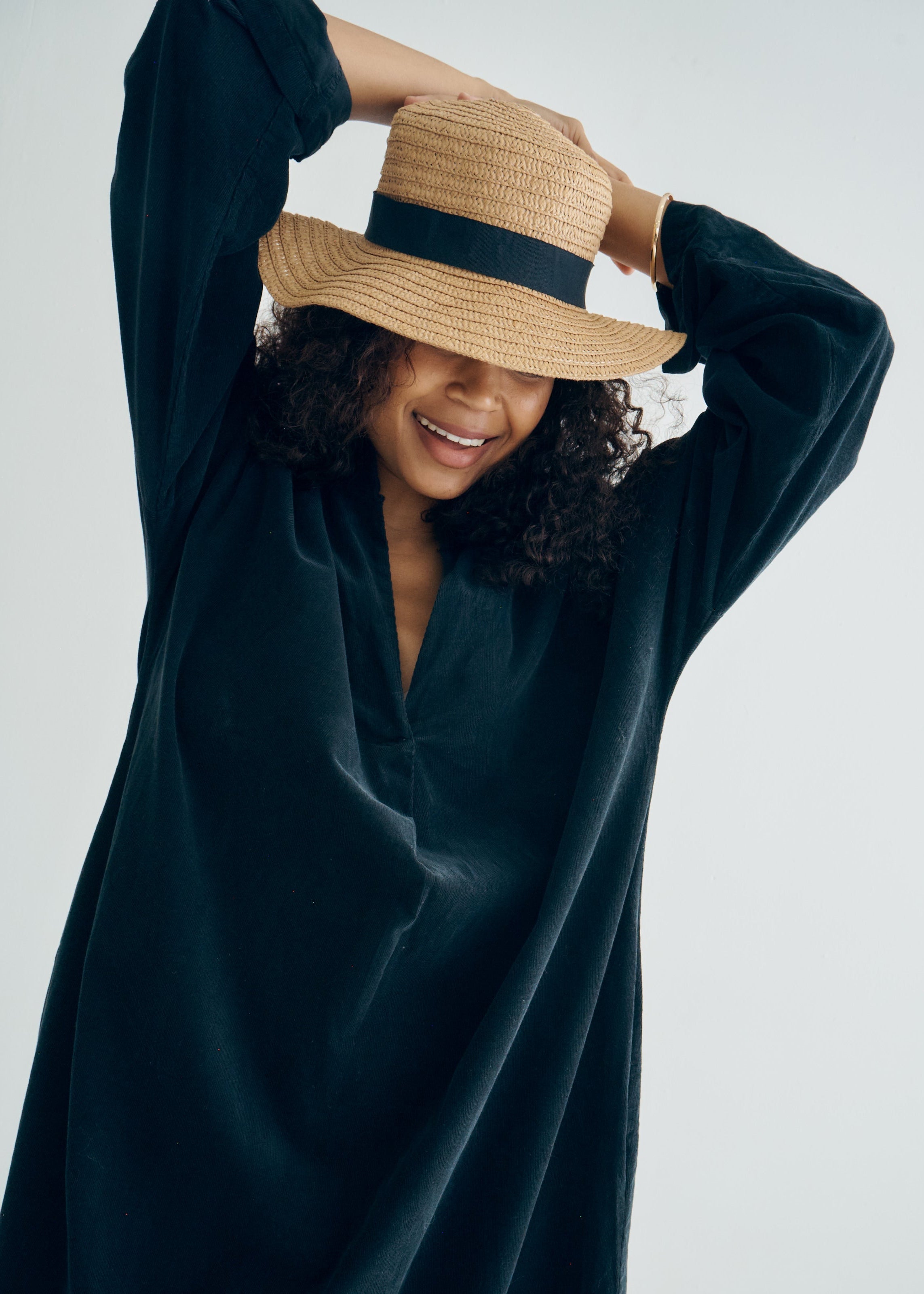 Stella Italian Velour Deep V Neck Dress in Black