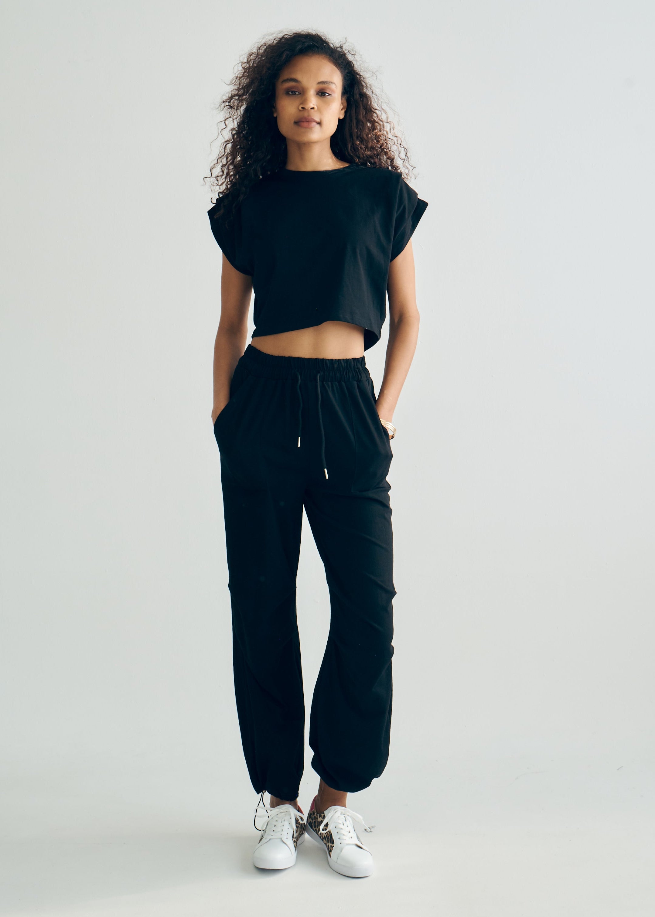 Tokyo Cotton Track Set with Pleated Detail in Black