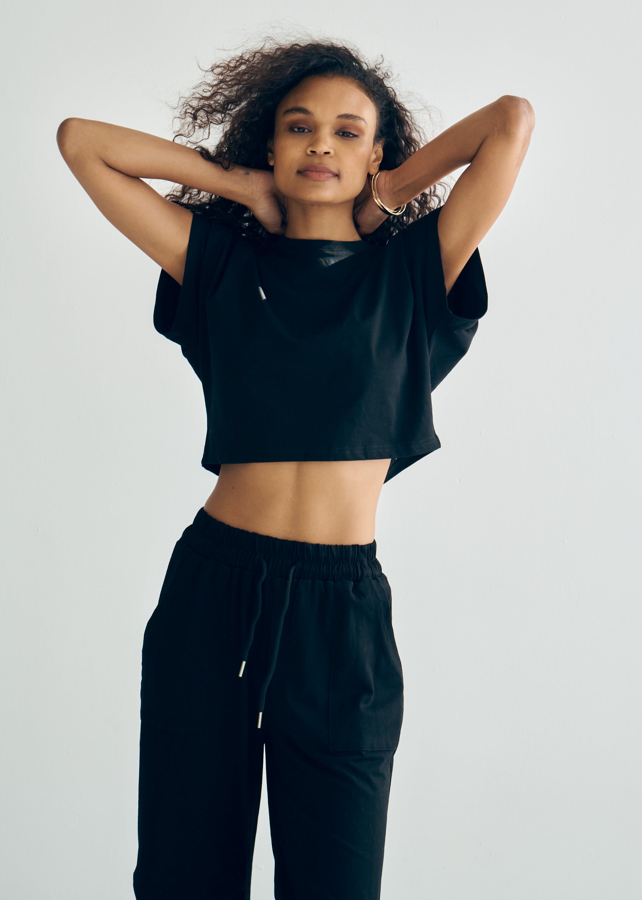 Tokyo Cotton Track Set with Pleated Detail in Black