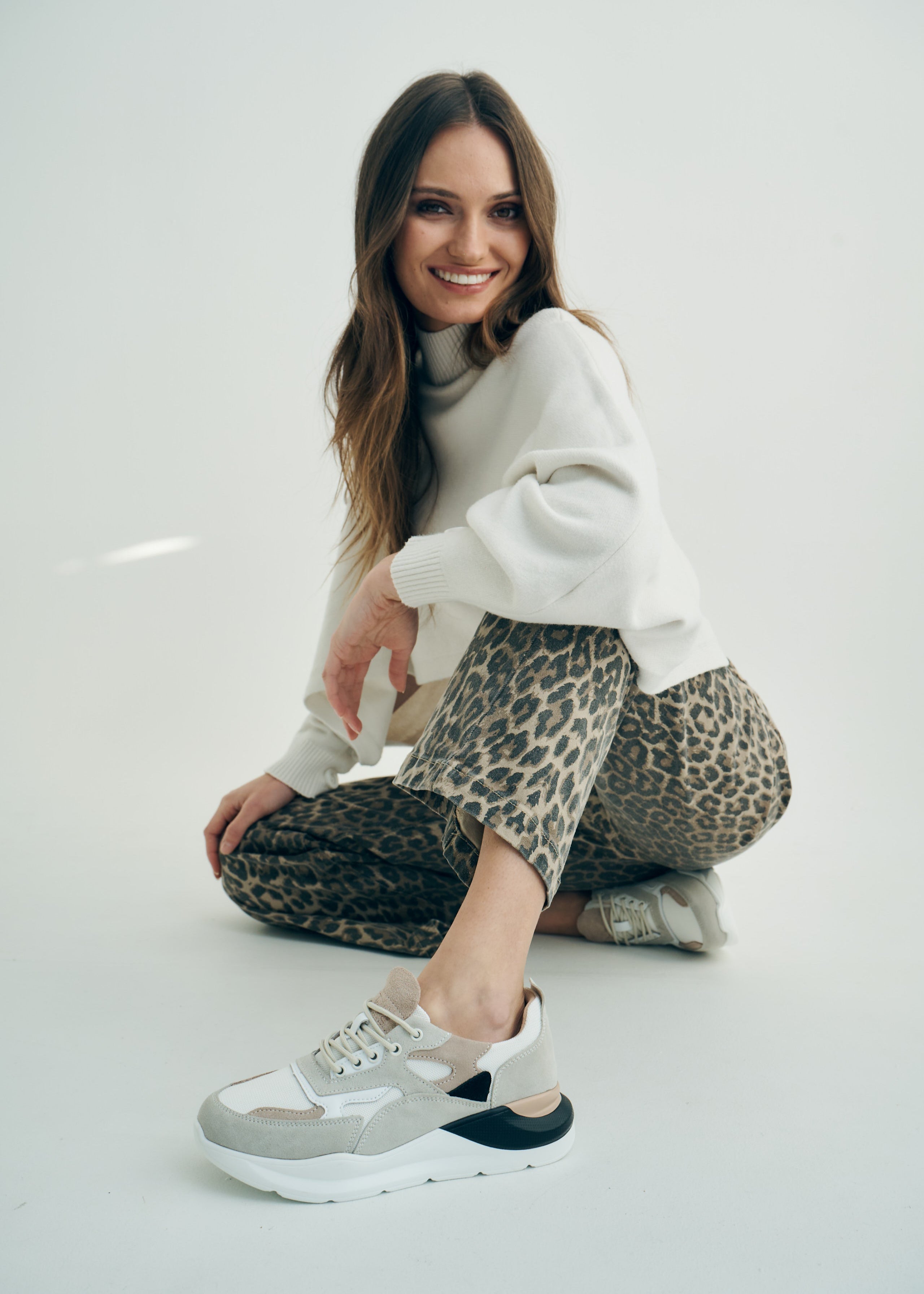 Dara Multi Print Sneaker In Beige
