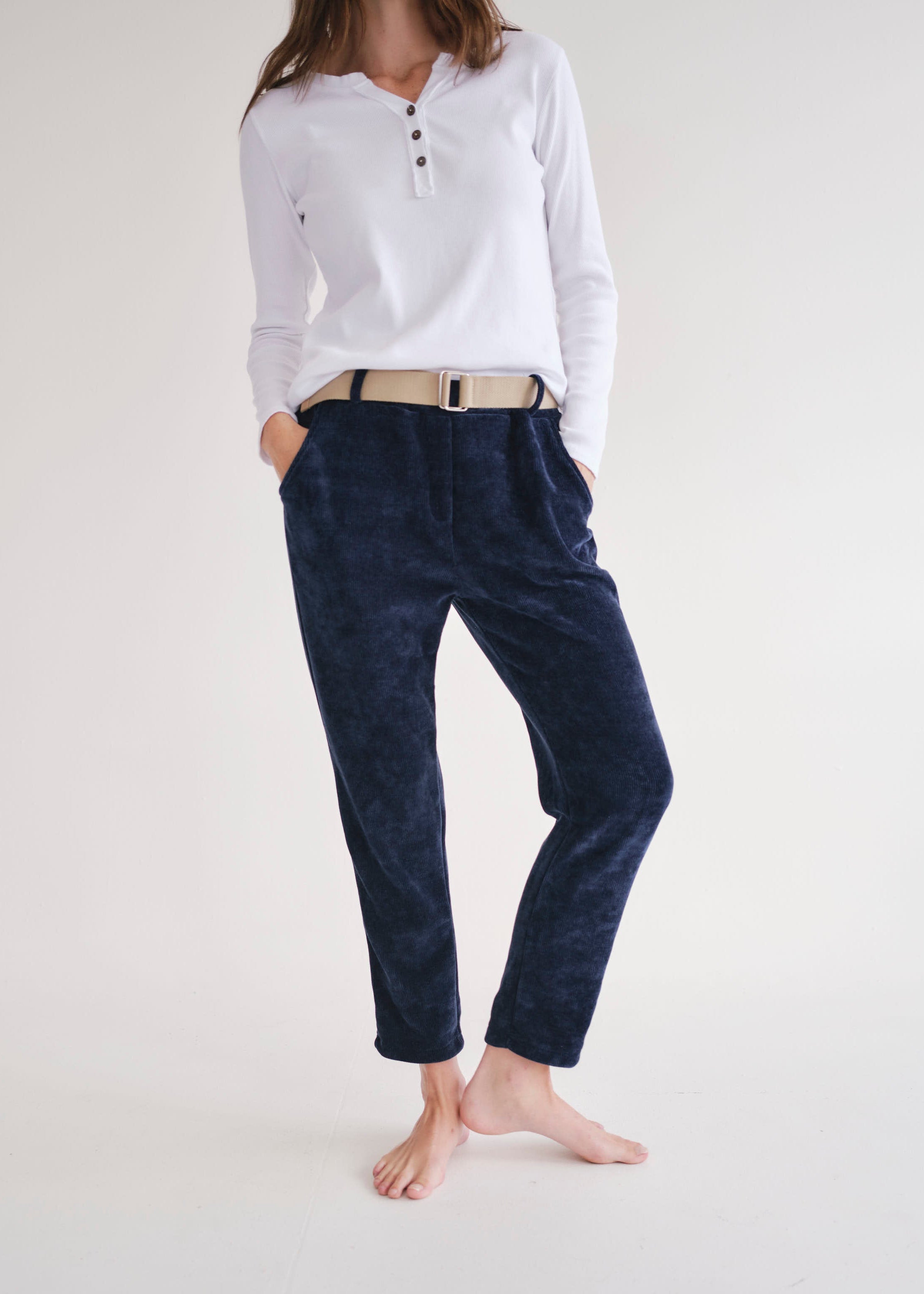 Italian Velour Joggers In Marine Blue