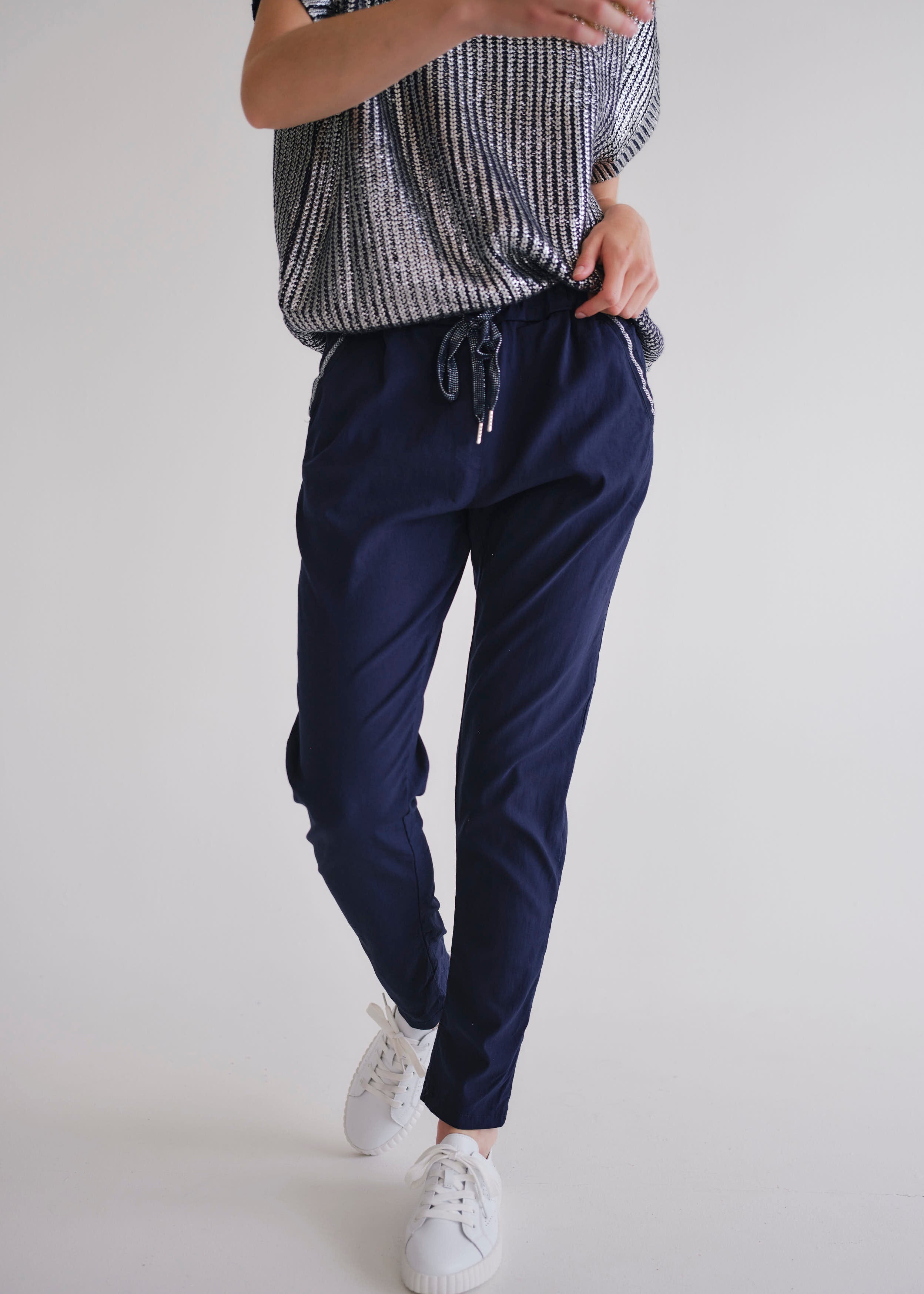 Italian Jogger With Silver Lining In Marine Blue