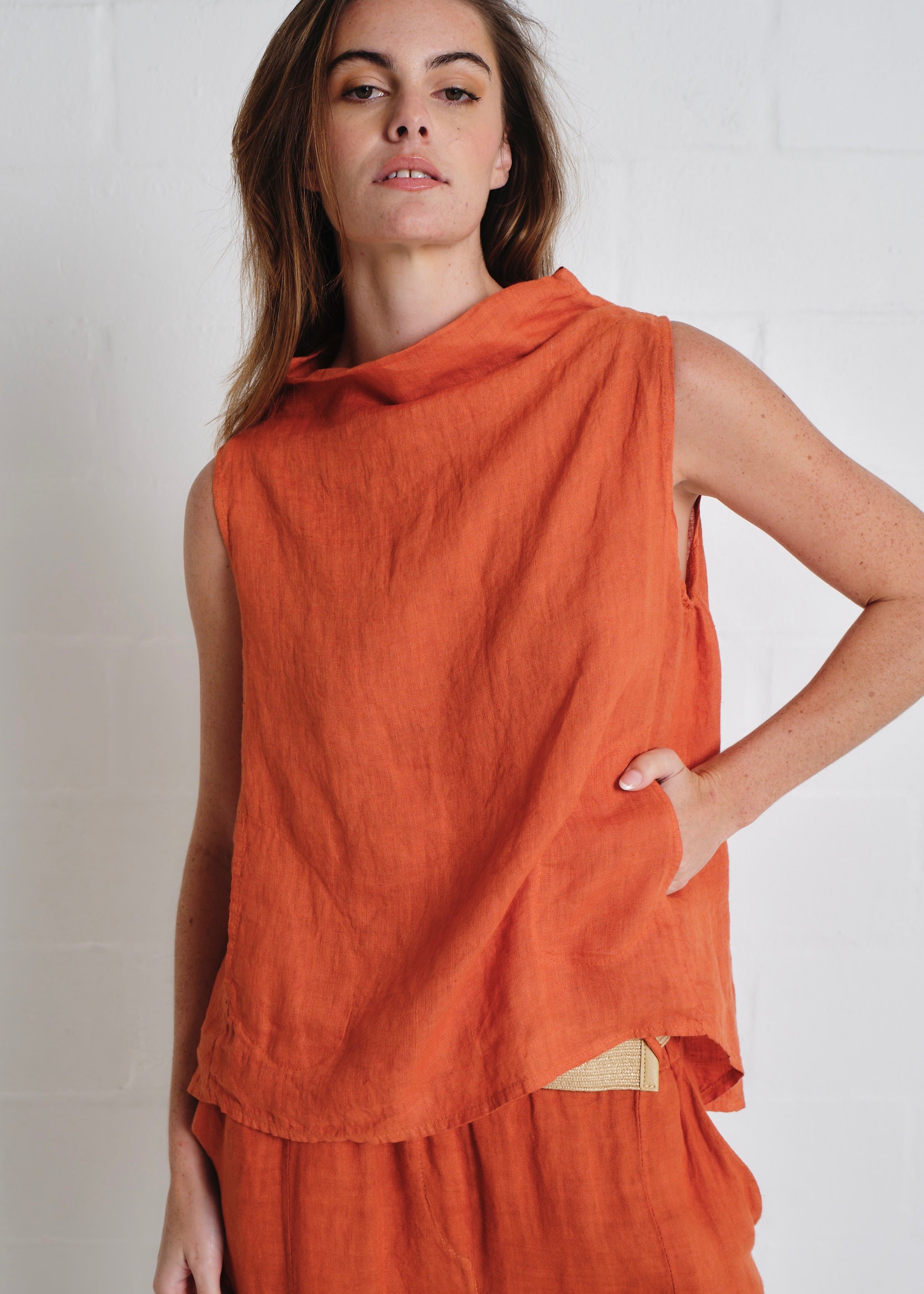 Laurent Cowl Neck Vest In Rust