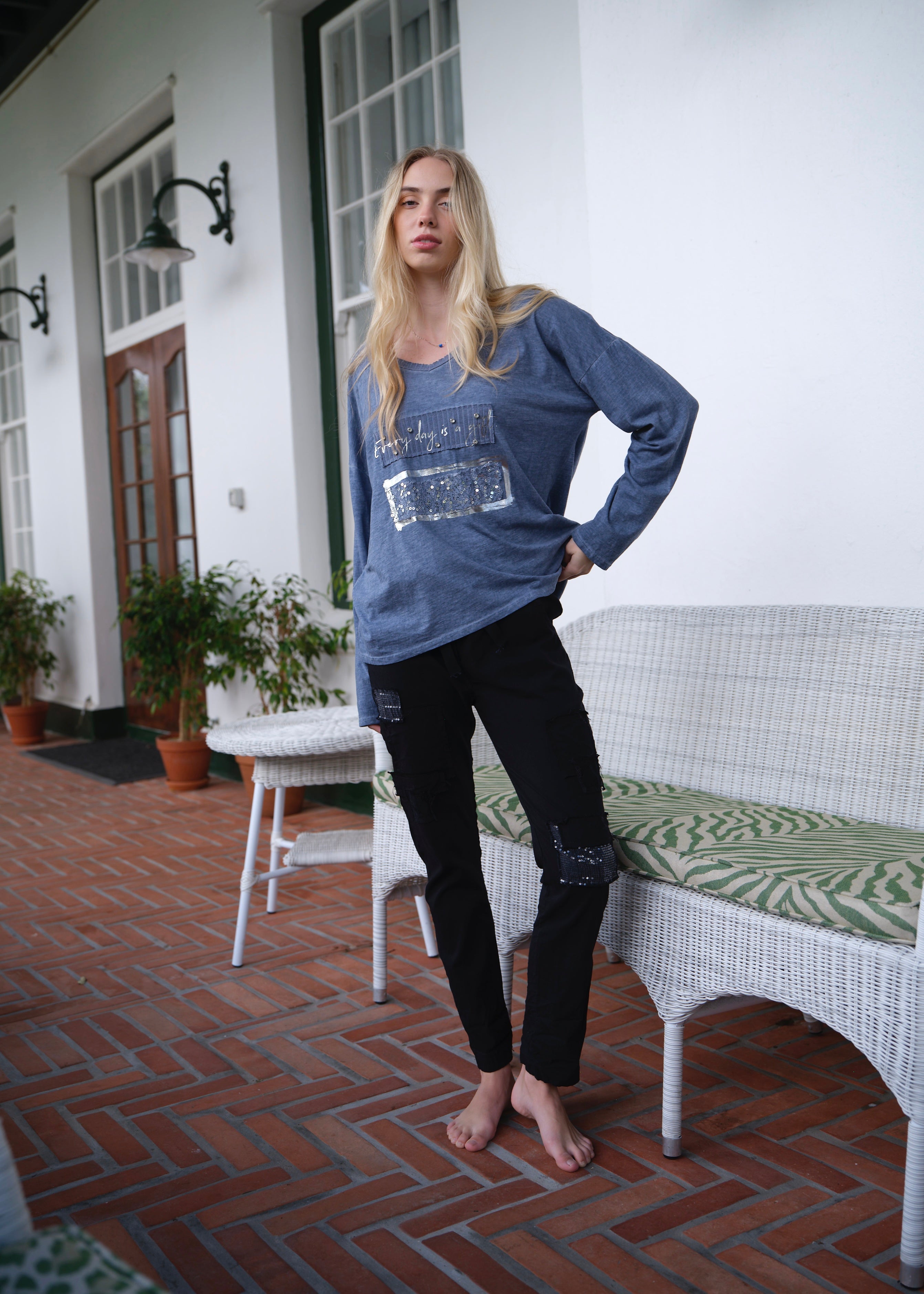 Everyday A Gift V-neck In Denim