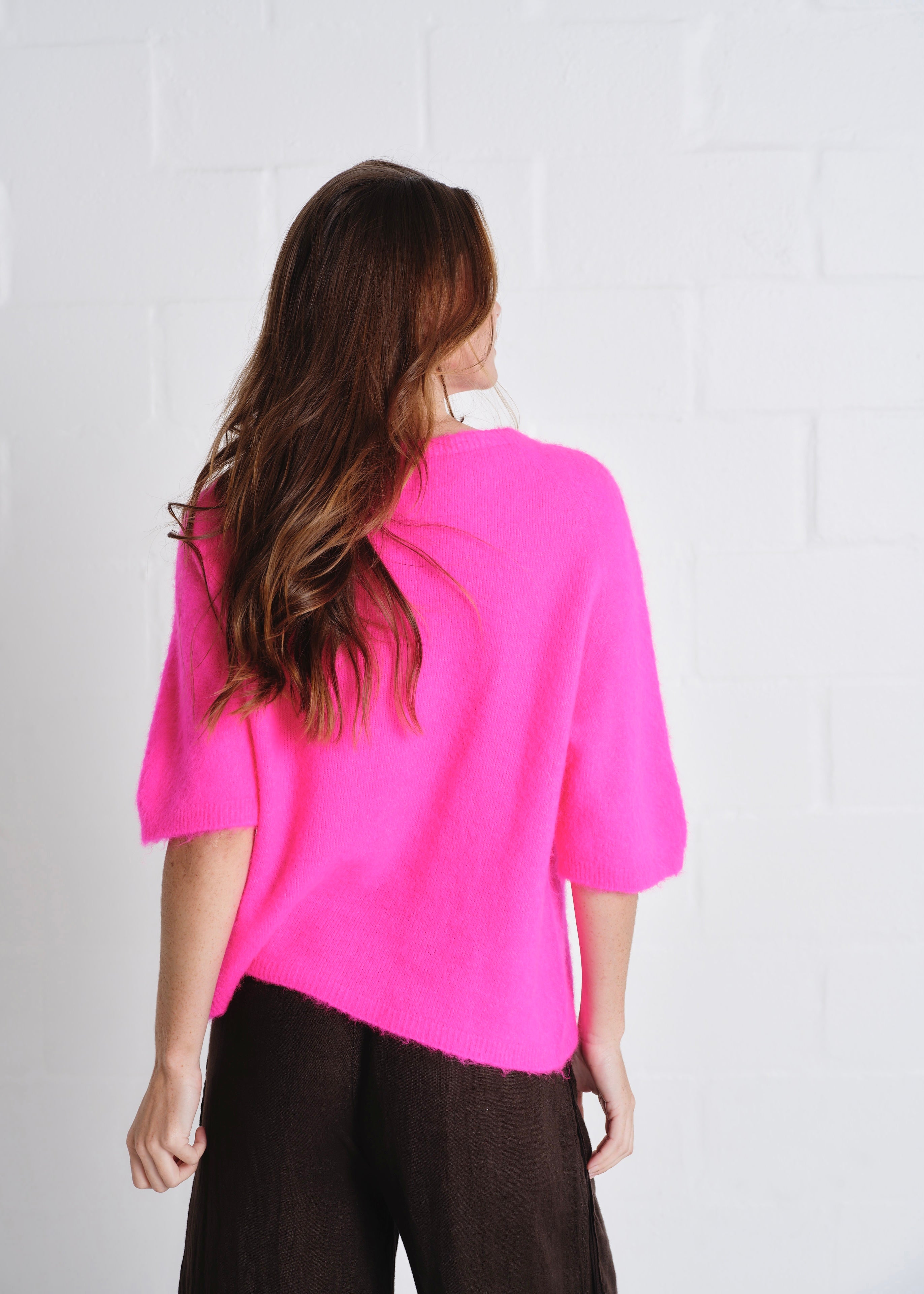 Chamonix SS Round Neck Alpaca Knit In Hot Pink