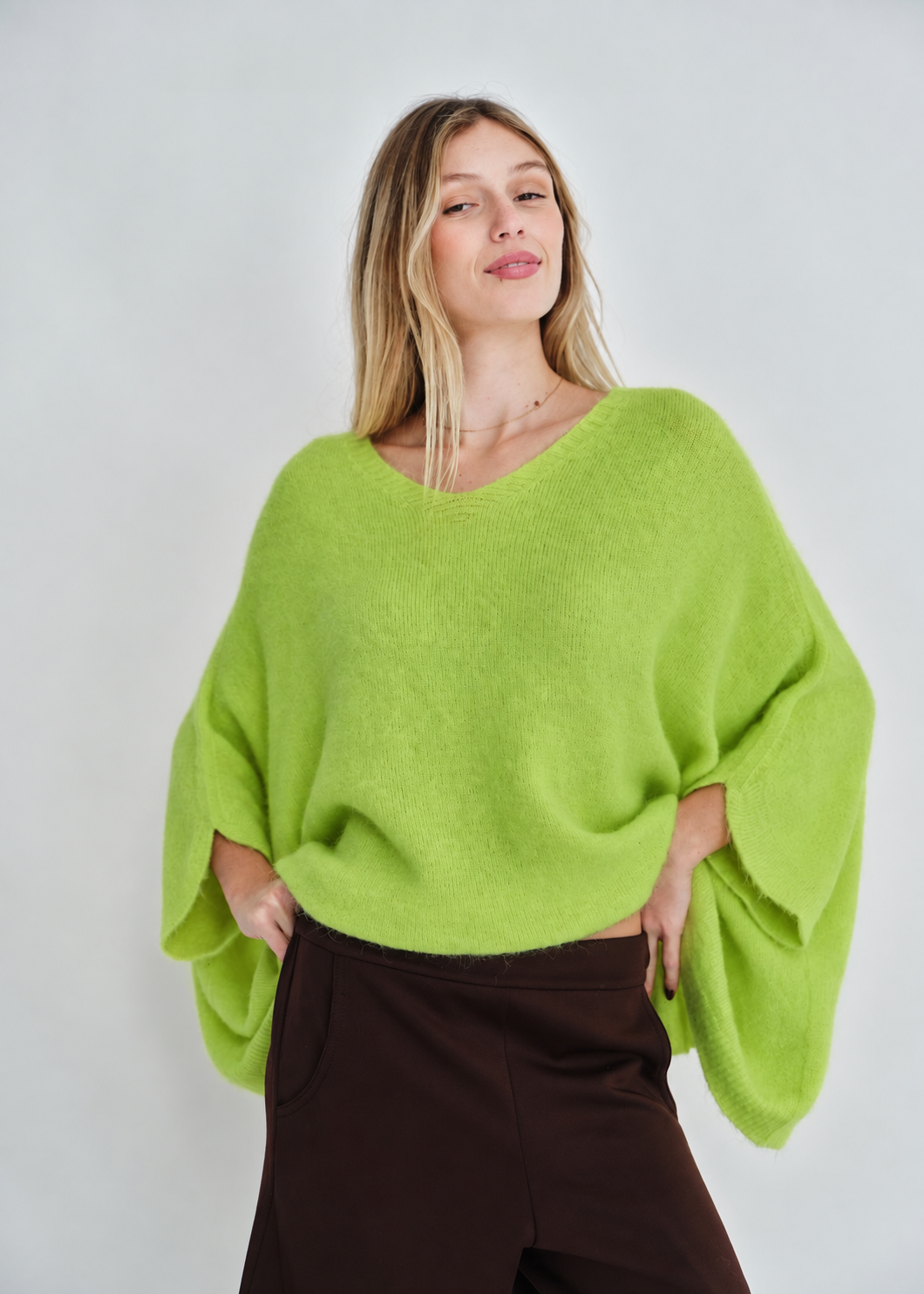 Sole Mio Oversized Batwing Knit in Lime