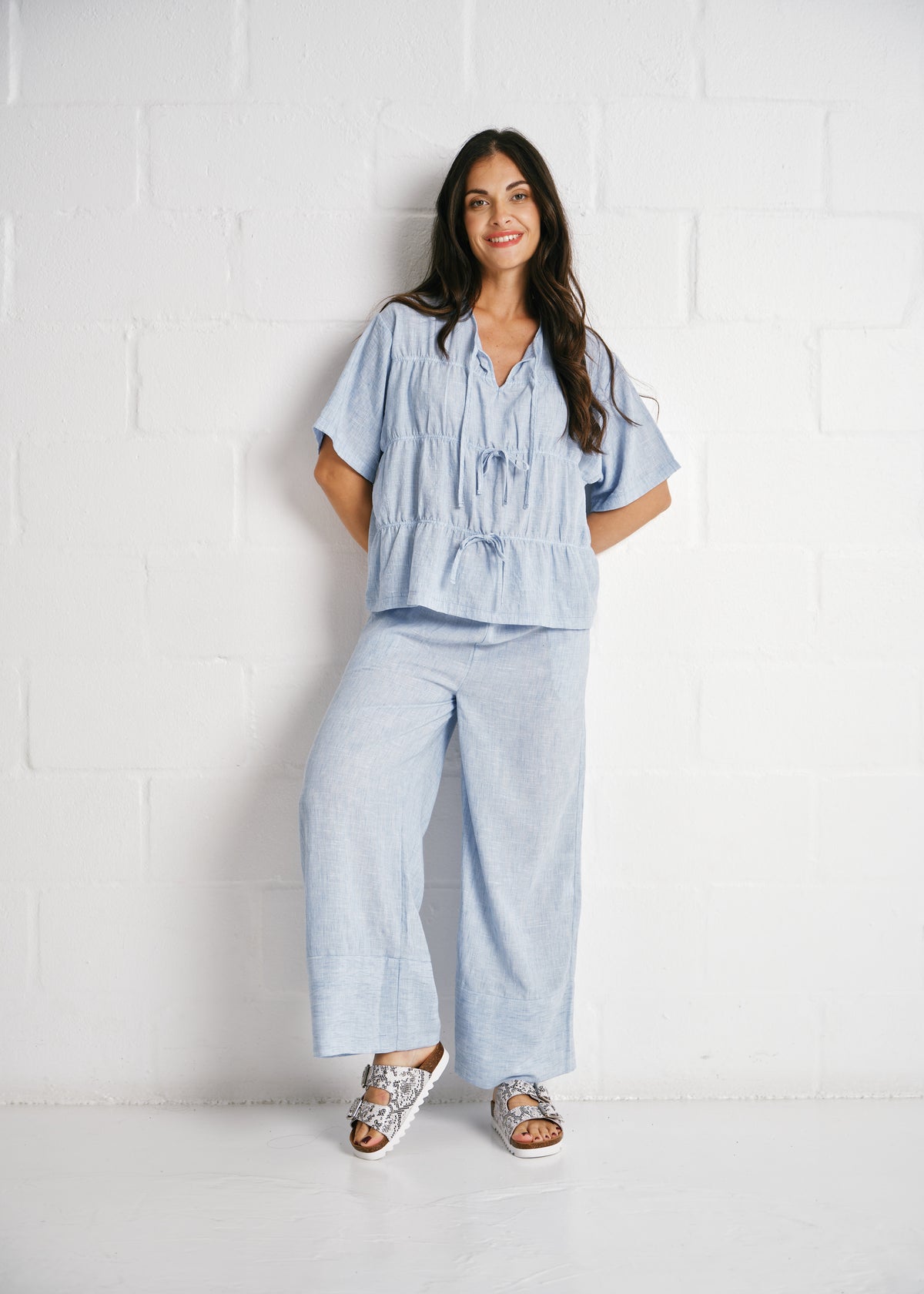 Margot Pants With Hem Detail In Baby Blue