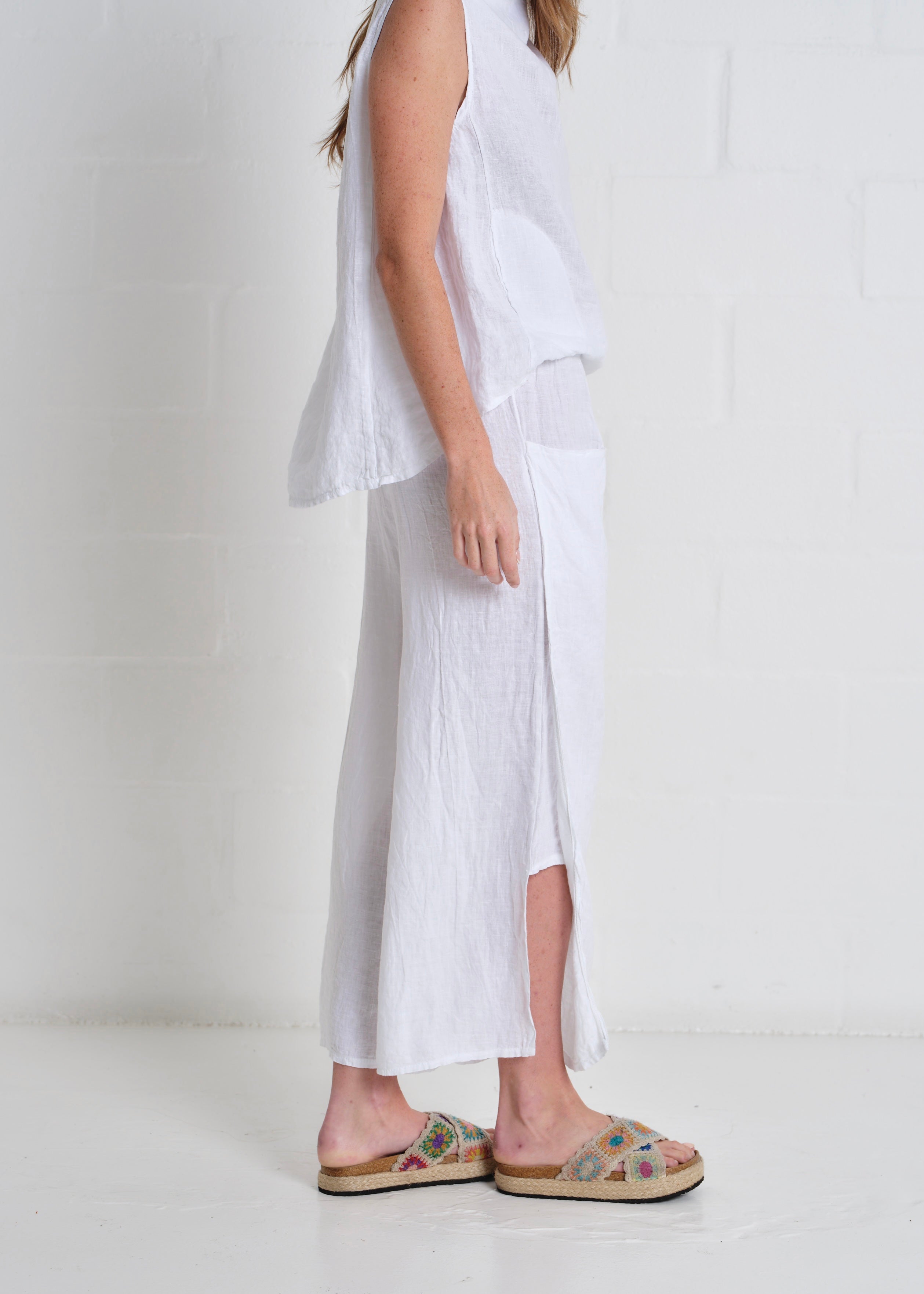 Portofino Side Slit Palazzo Pants In White