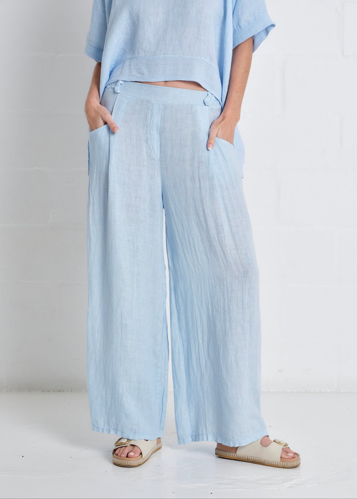 Havana Palazzo Pants With Pockets In Sky Blue