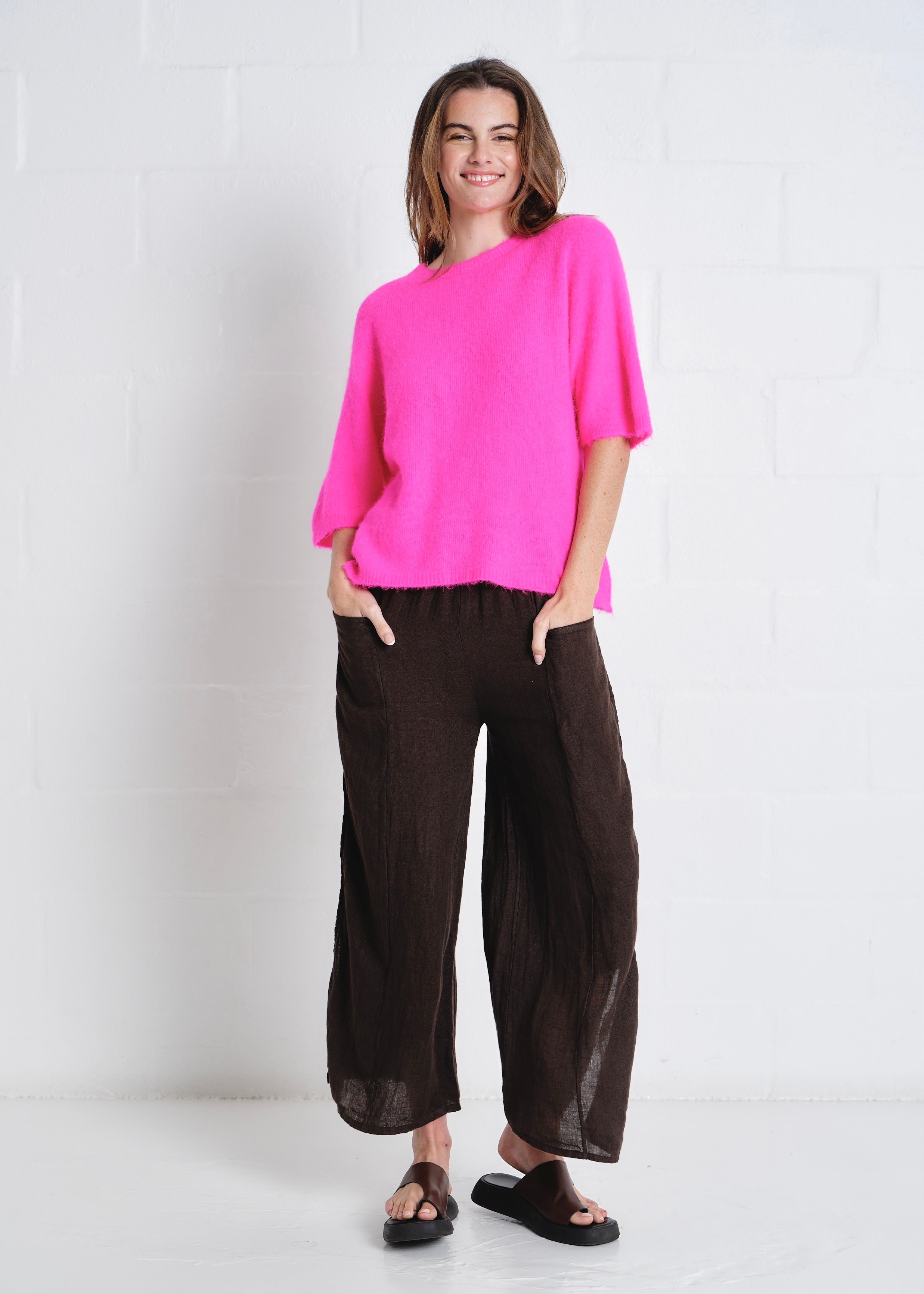 Chamonix SS Round Neck Alpaca Knit In Hot Pink