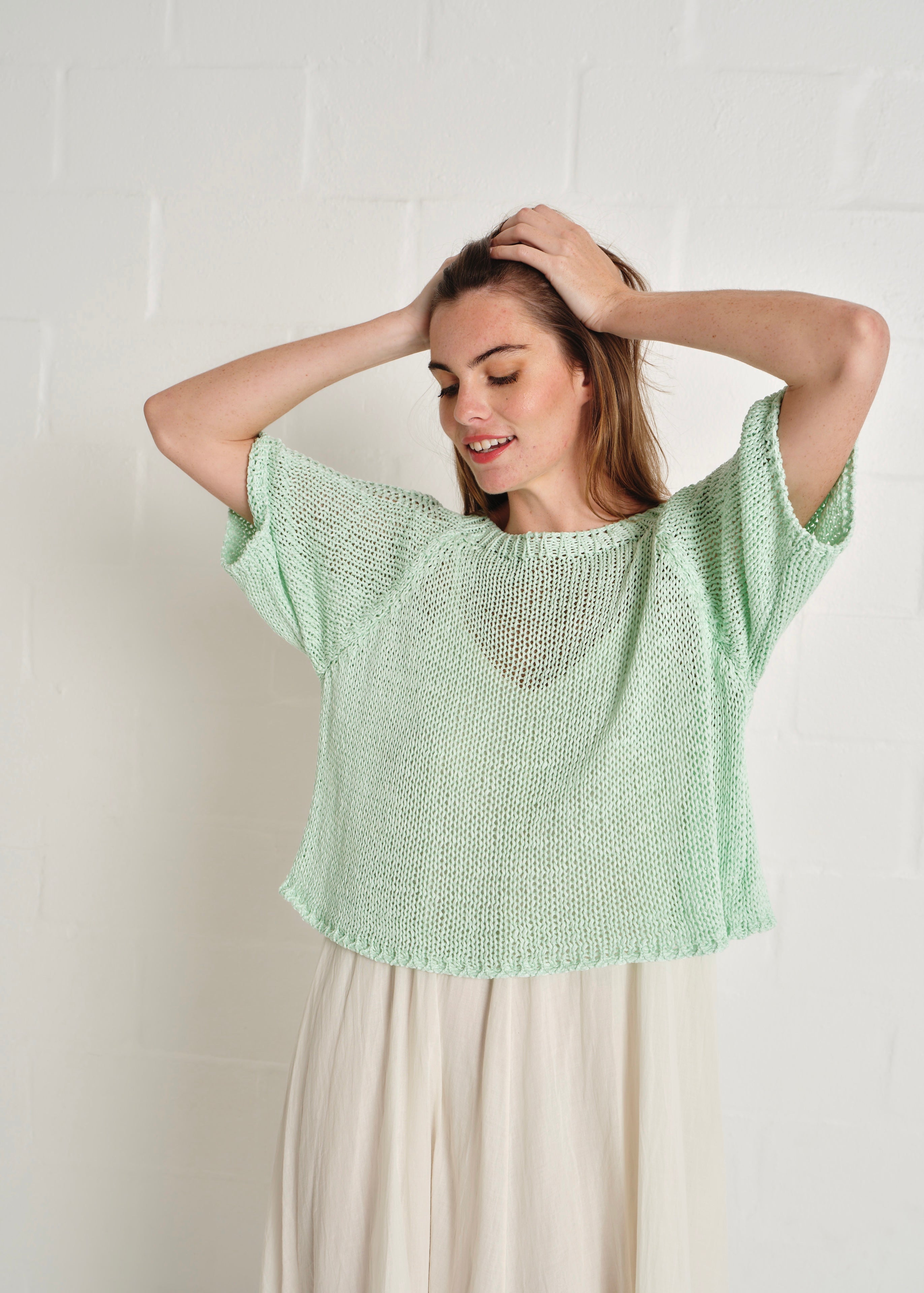 Sayulita Boatneck Crochet Top In Mint