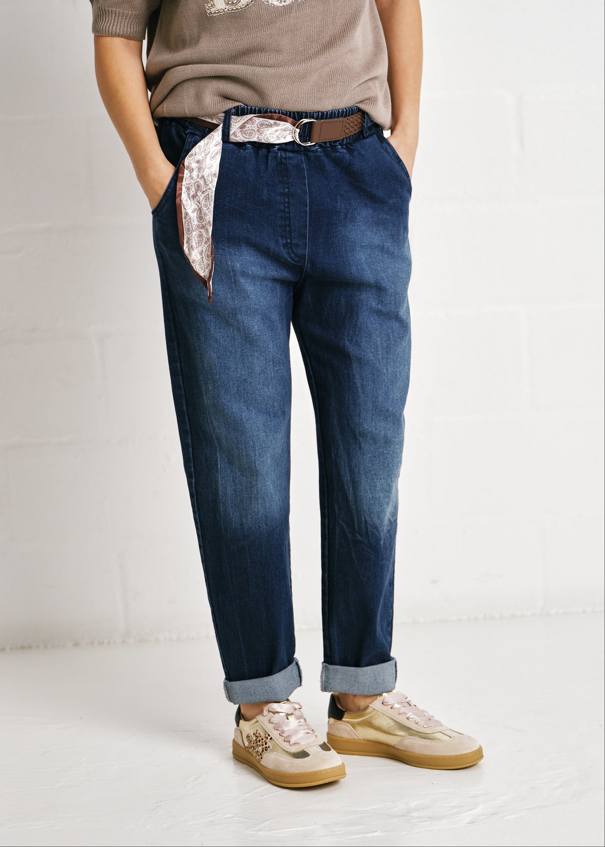 Genoa Denim Pants With Scarf Belt
