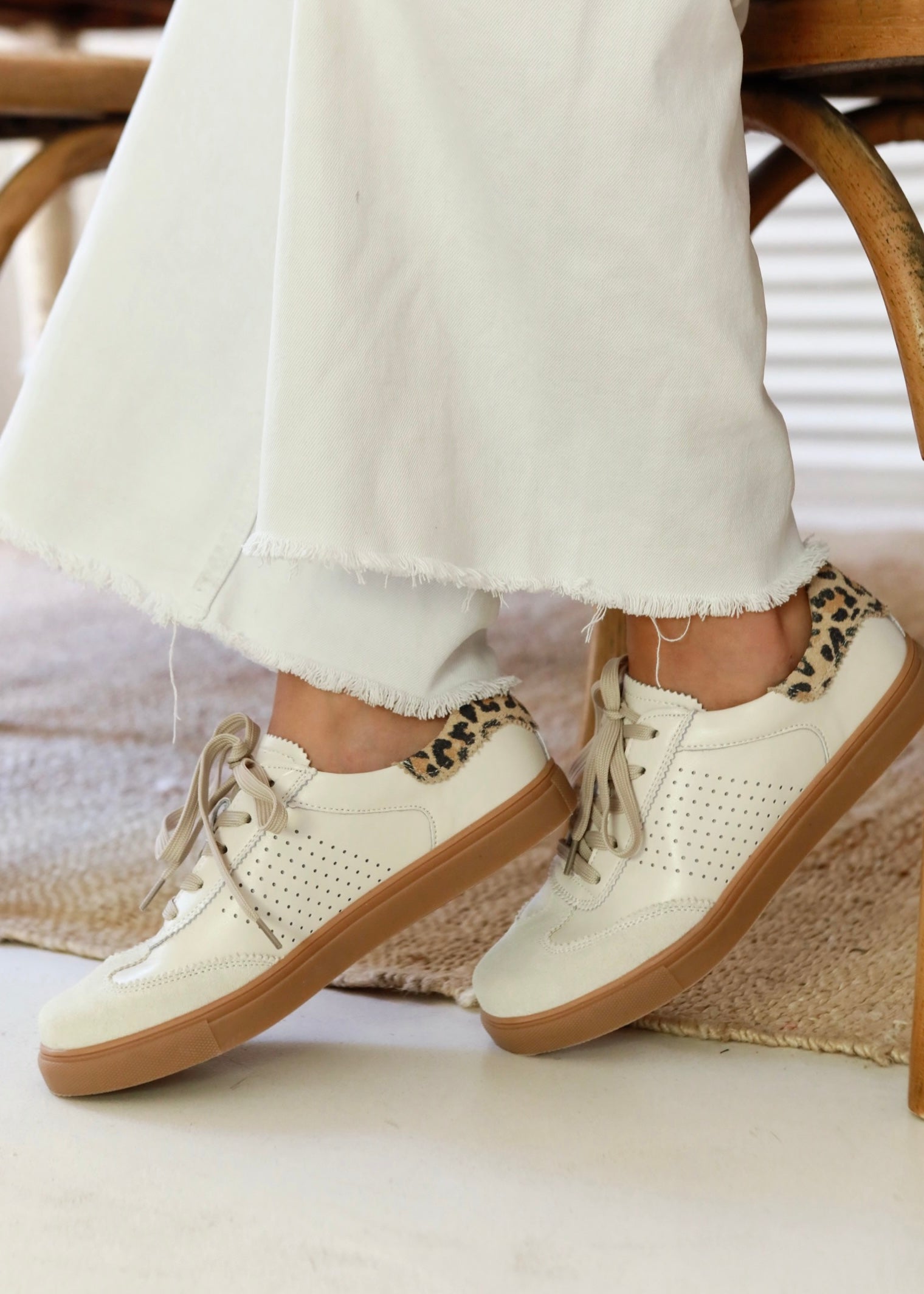 Tamara Leather Sneaker In Beige And Leopard Print