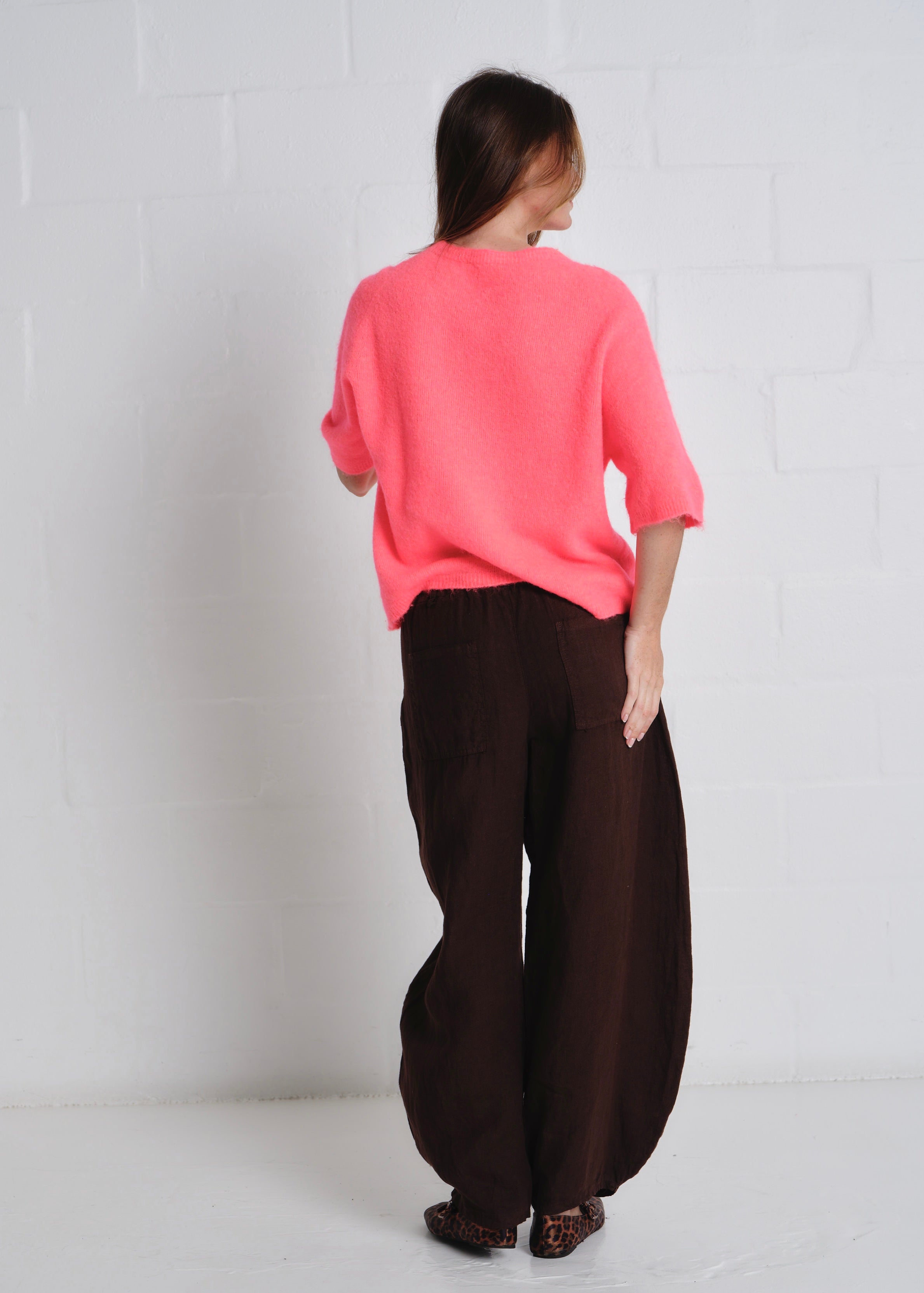 Chamonix SS Round Neck Alpaca Knit In Coral