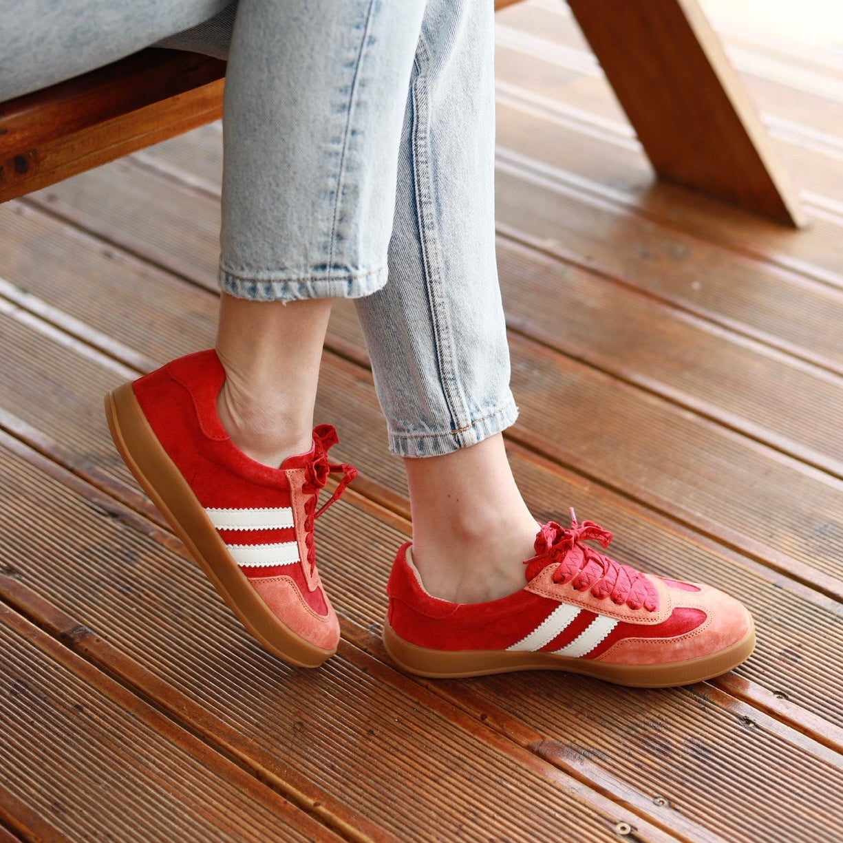 Shiloh Leather Sneaker In Red, Orange & White
