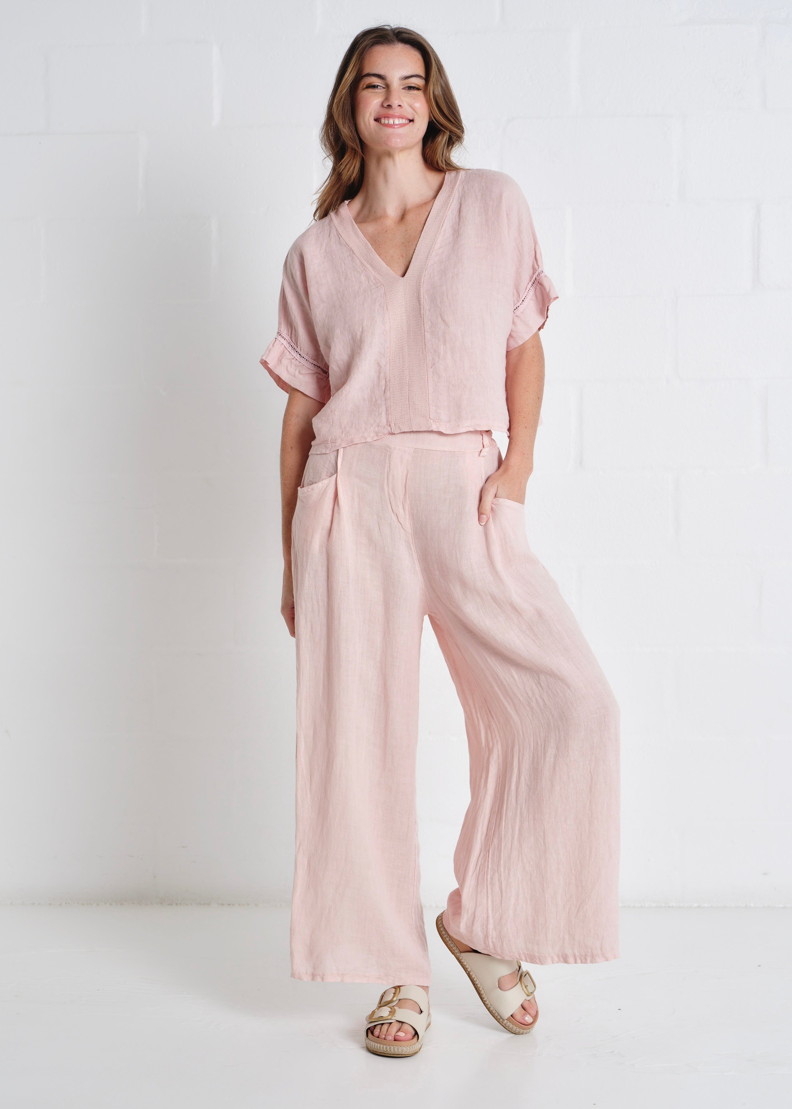 Havana Palazzo Pants With Pockets In Blush