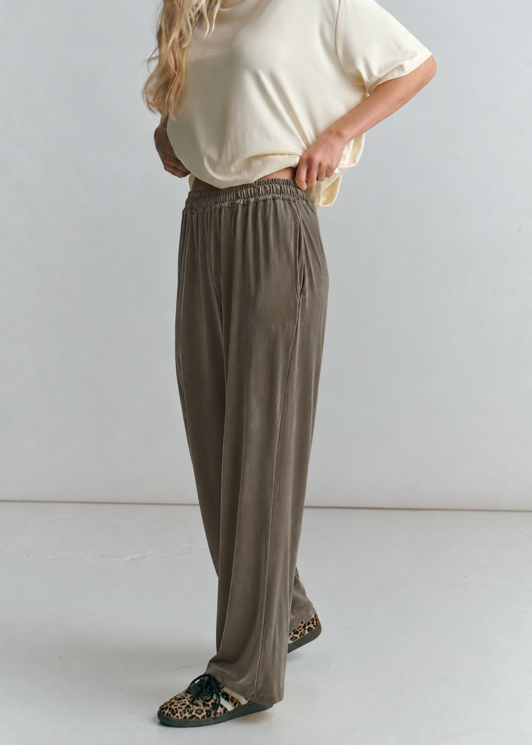 Beurre Butter Feel Palazzo Pants In Dark Khaki
