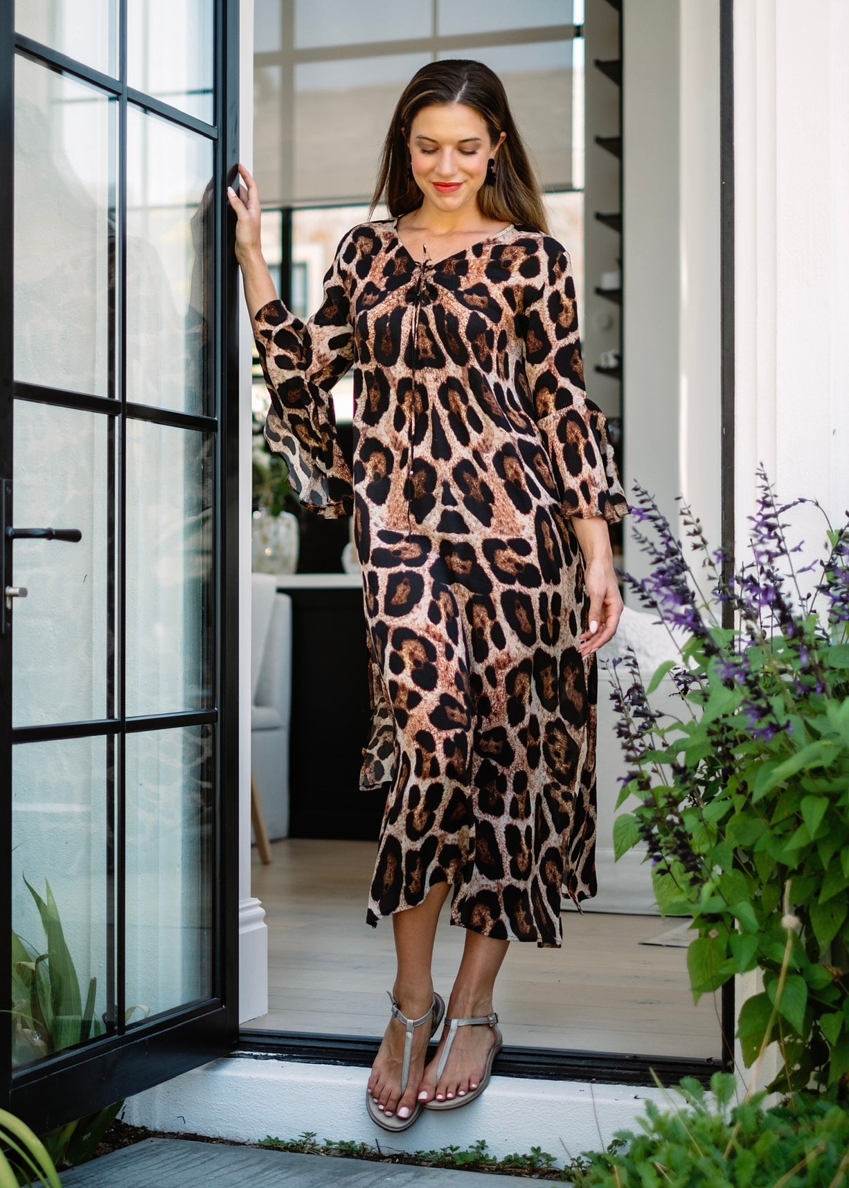 Angelica Dress With Animal Print In Brown And Taupe