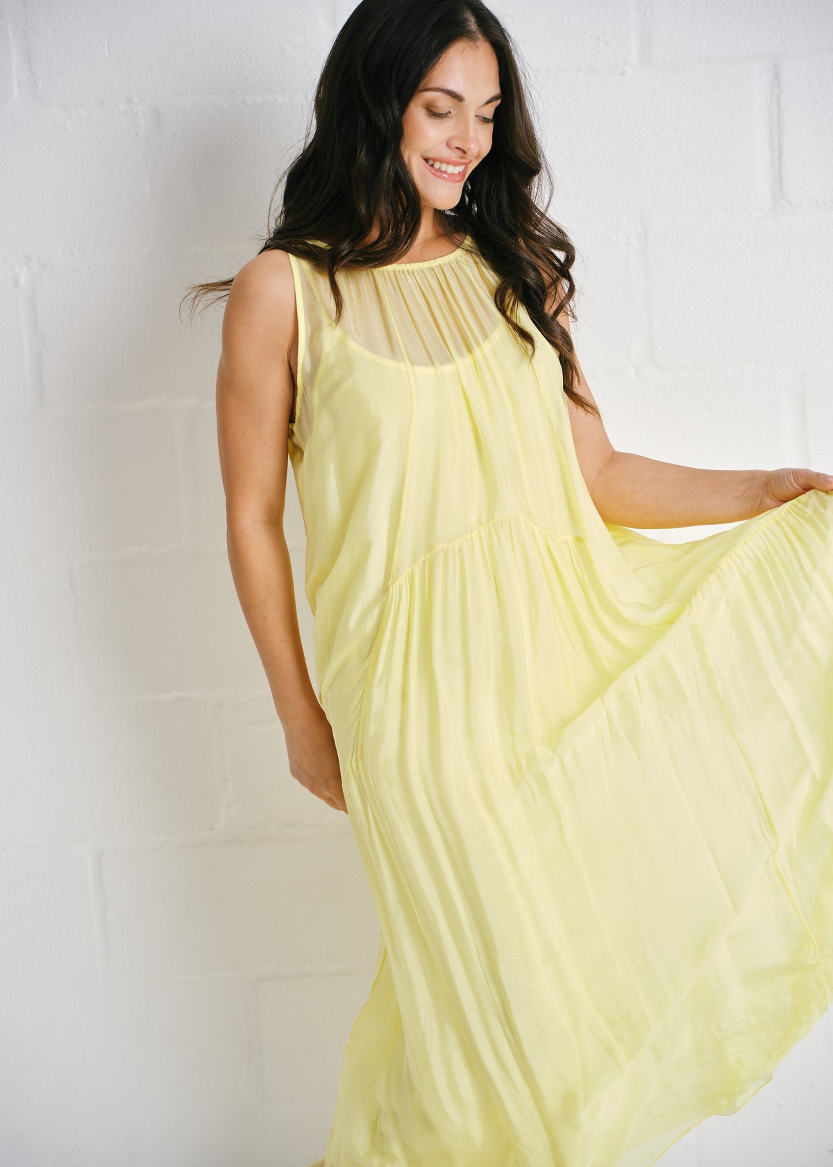 The Whisper Silk Tiered Maxi In Chartreuse