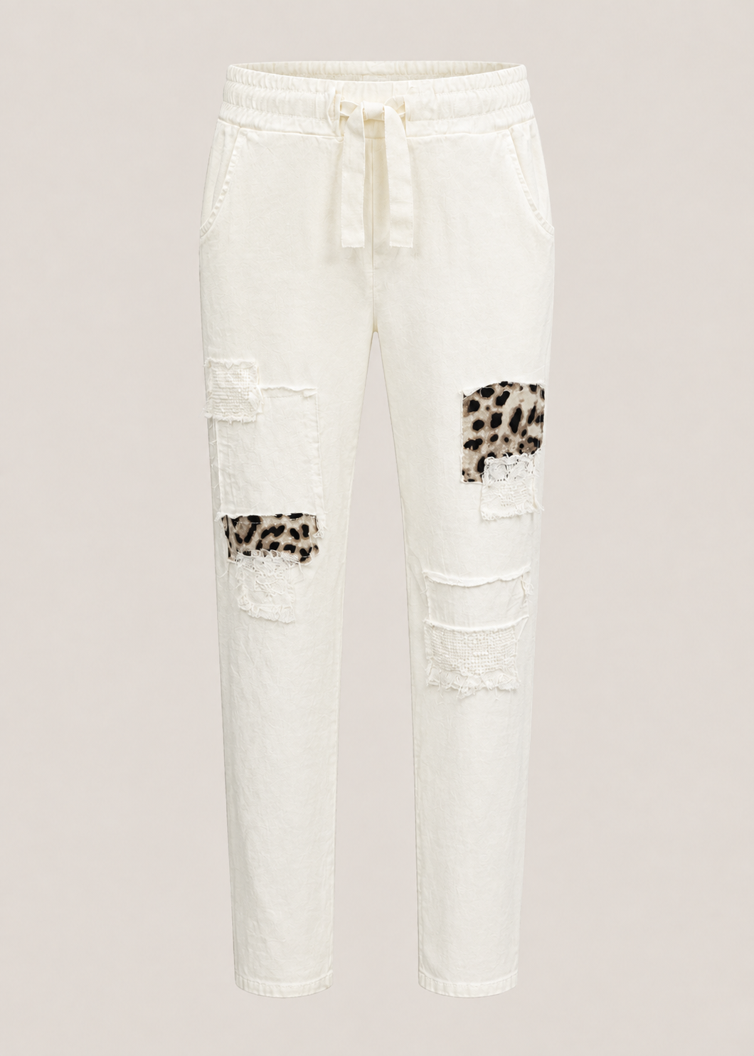Leopard Sequin Joggers In White