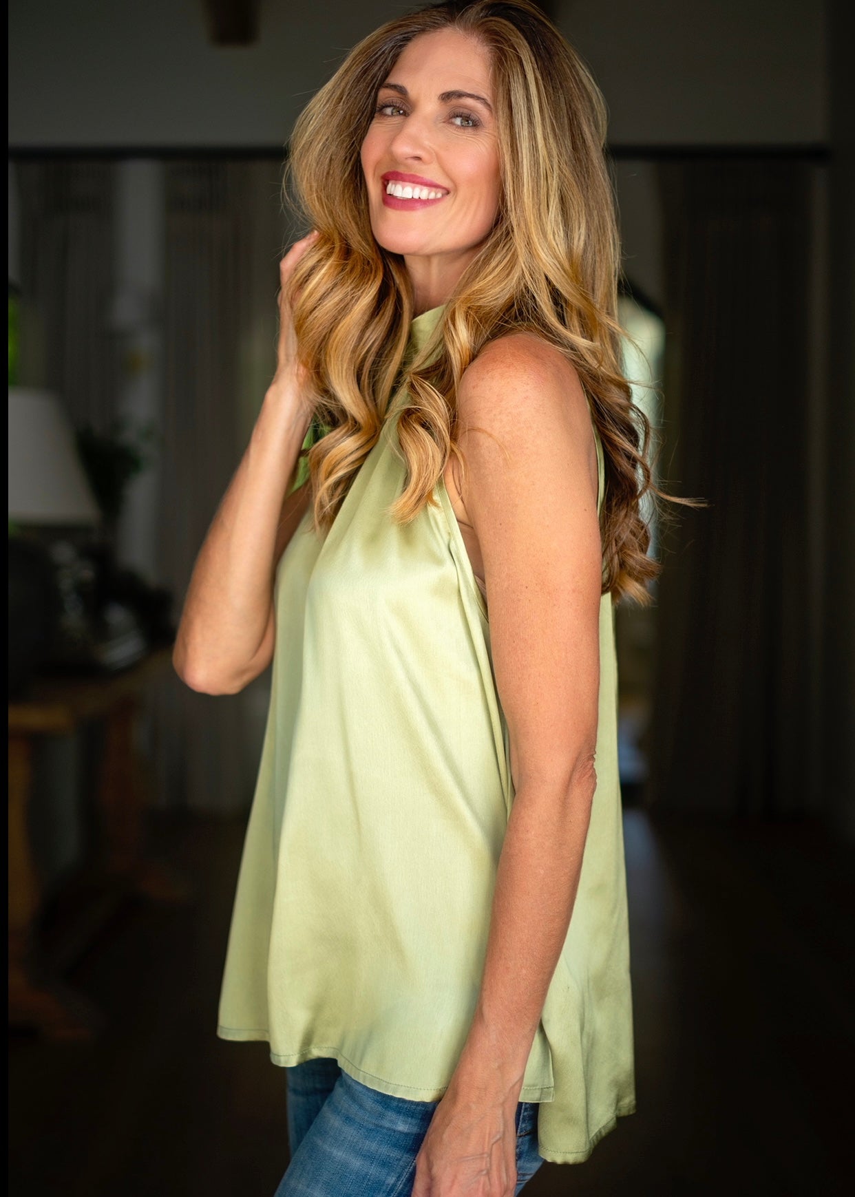 Victoria Halter Neck Blouse In Chartreuse