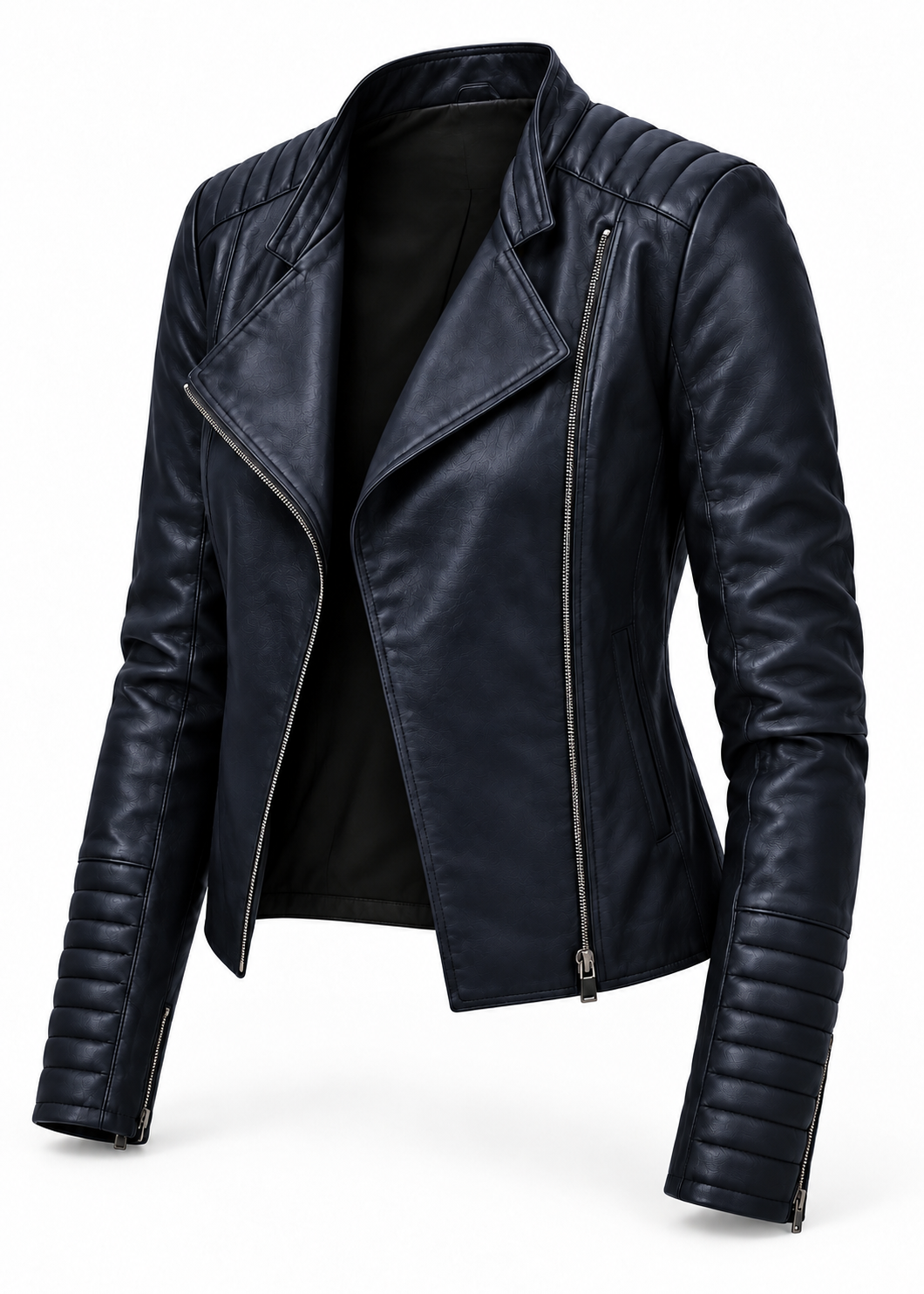 The Sidekick Genuine Lambskin Leather Biker Jacket in Deep Ink