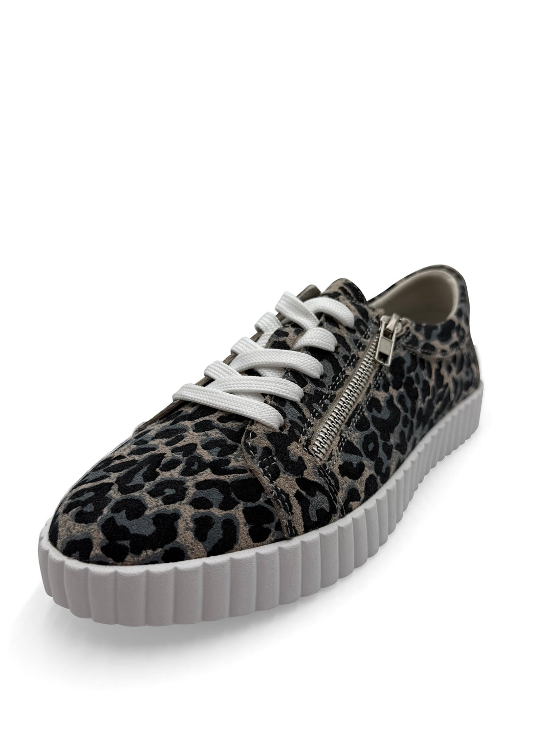 Callie Leather Sneaker With Leopard Print In Grey