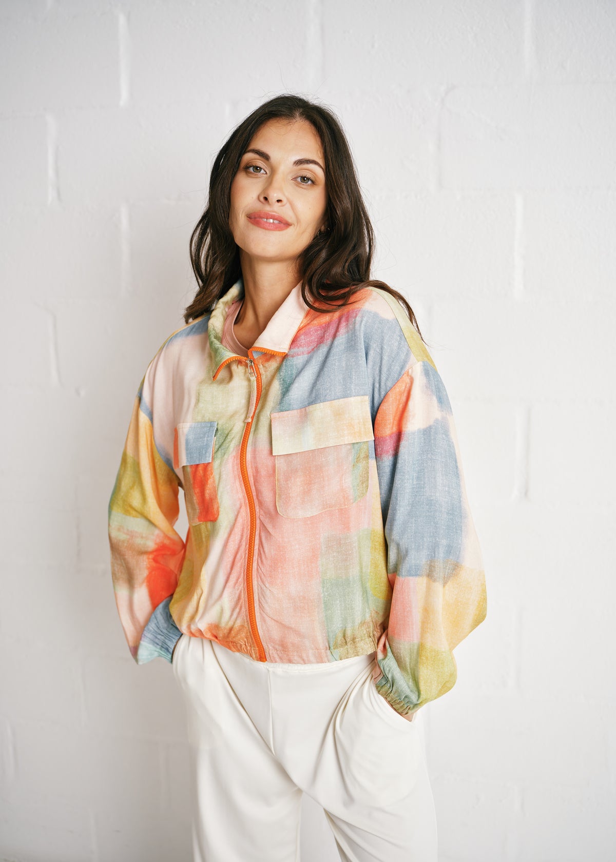 The Brushstroke Bomber Jacket In Geometric Print
