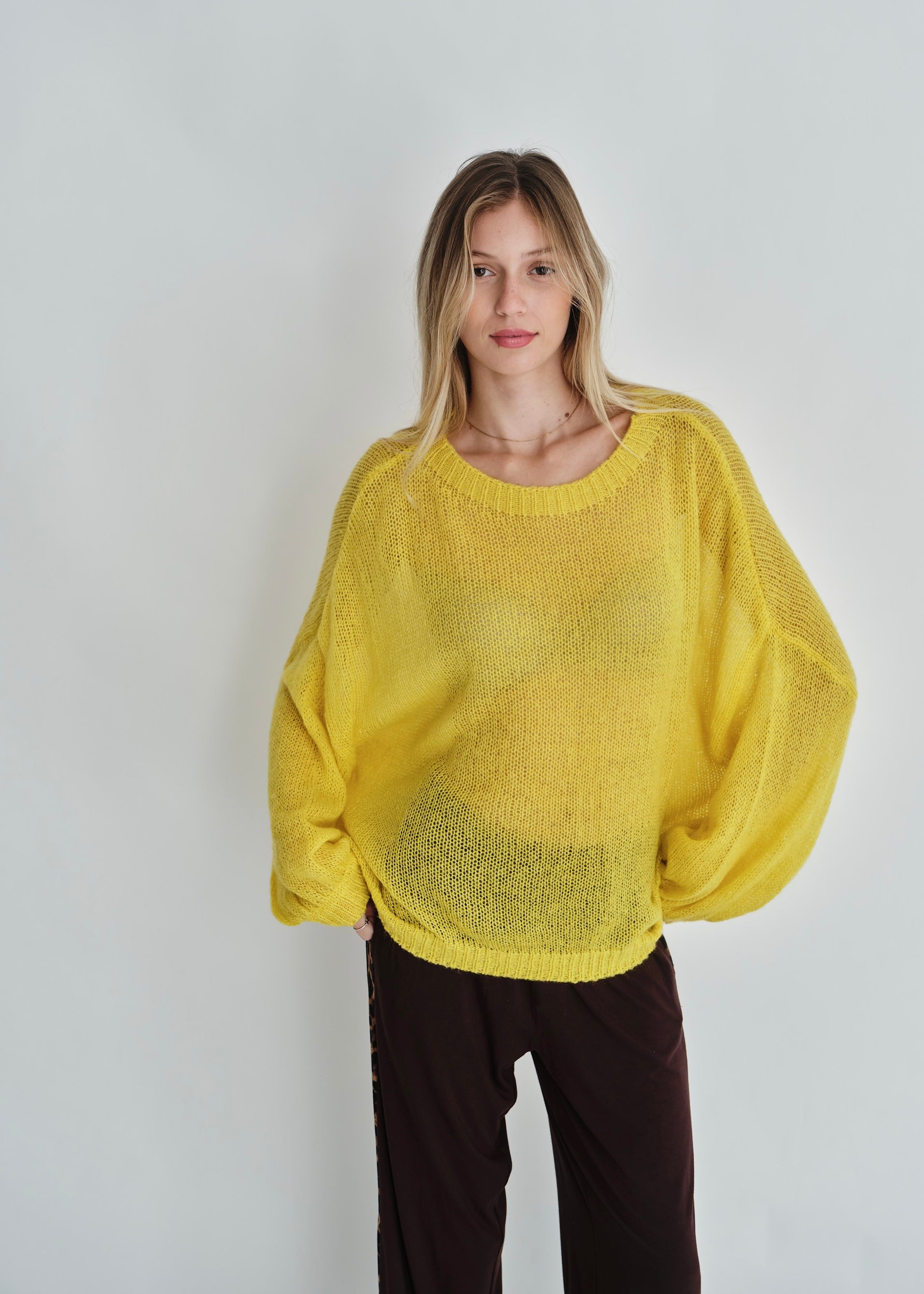 Rio Sheer Knit Sweater In Yellow