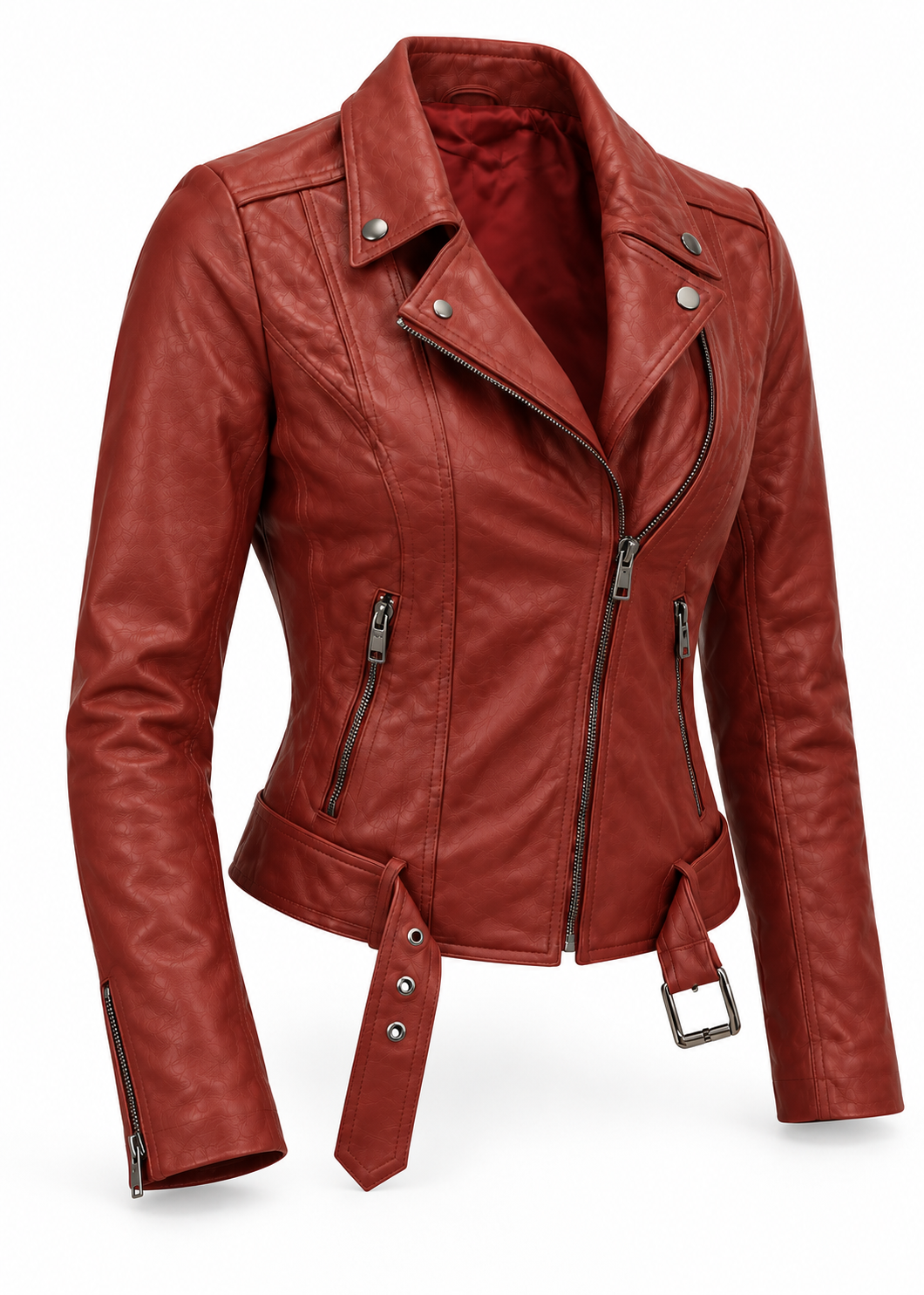 The Firestarter Genuine Lambskin Leather Biker Jacket in Red