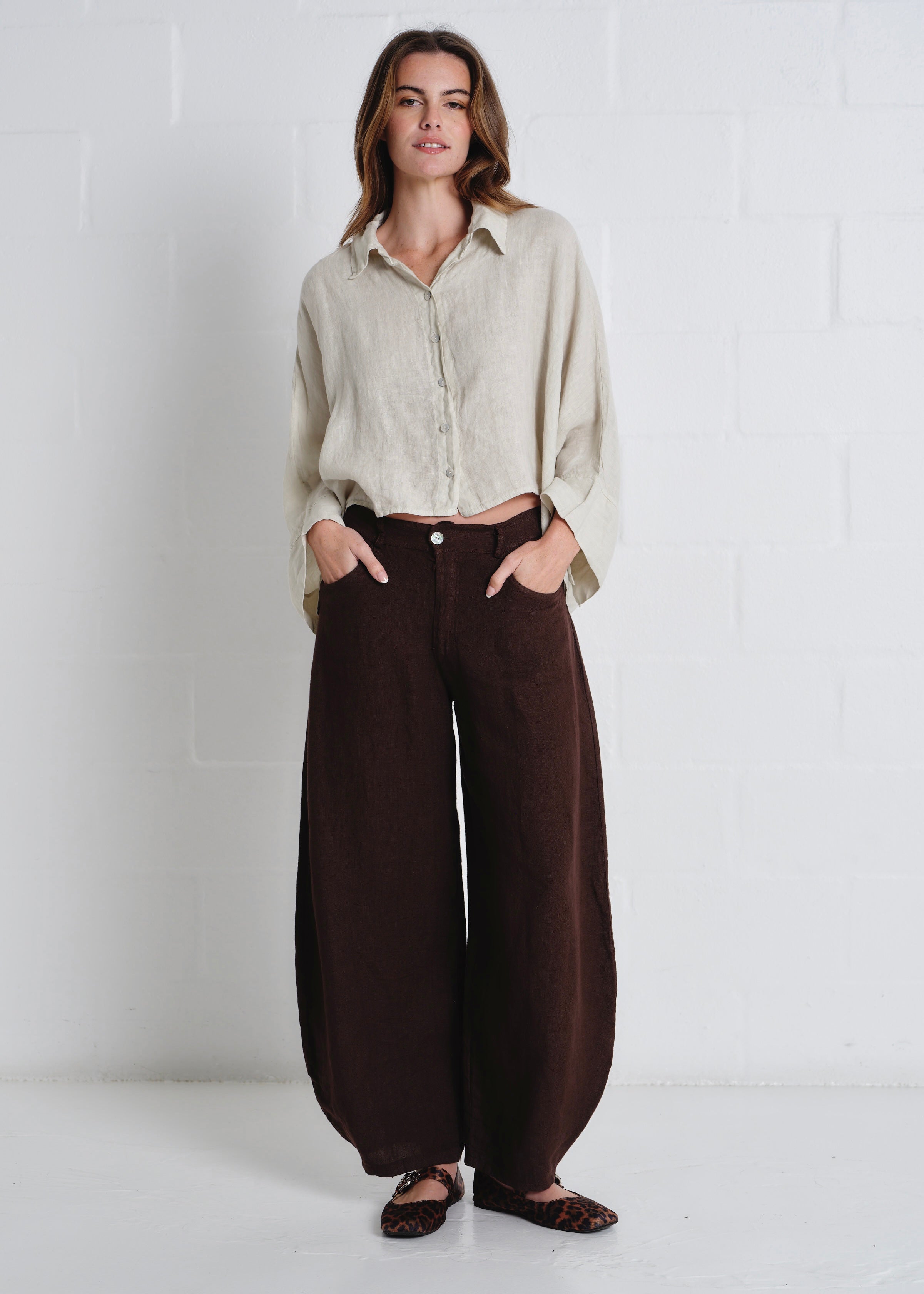 Lucca Italian Linen Batwing Shirt in Beige