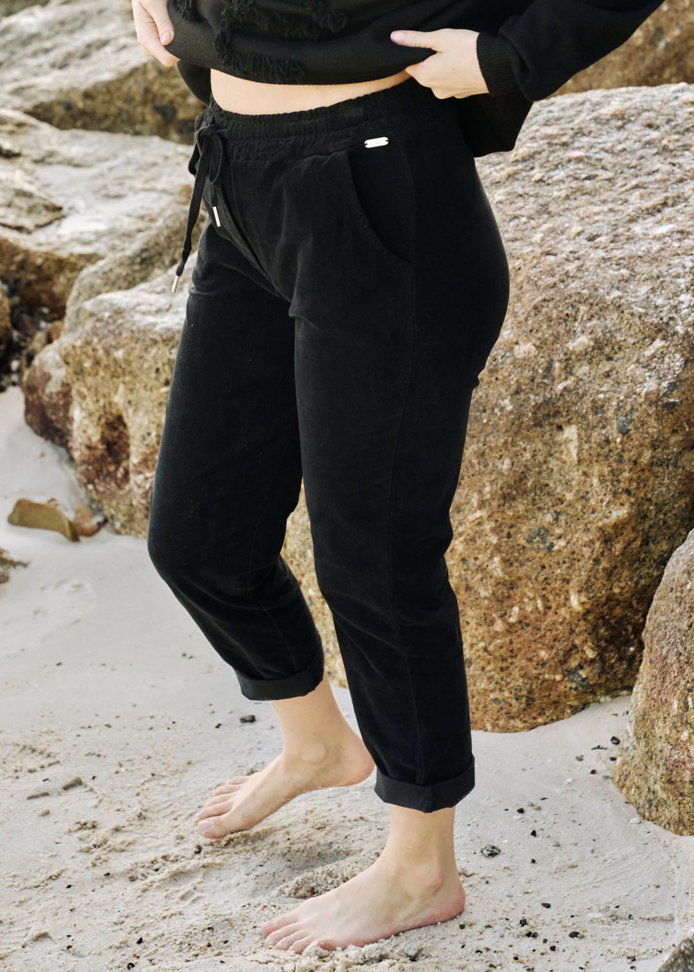 Italian Velour Joggers in Black