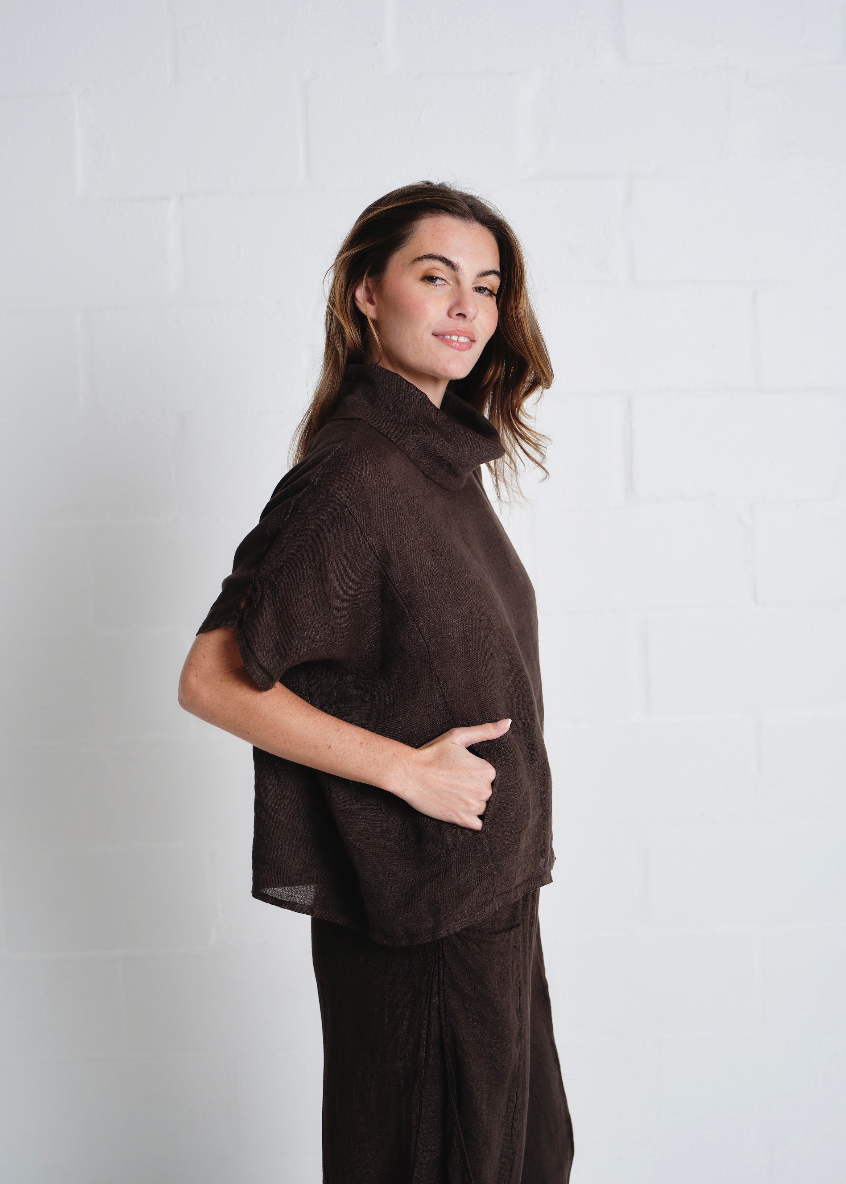 Laurent Cowl Neck Top In Chocolate