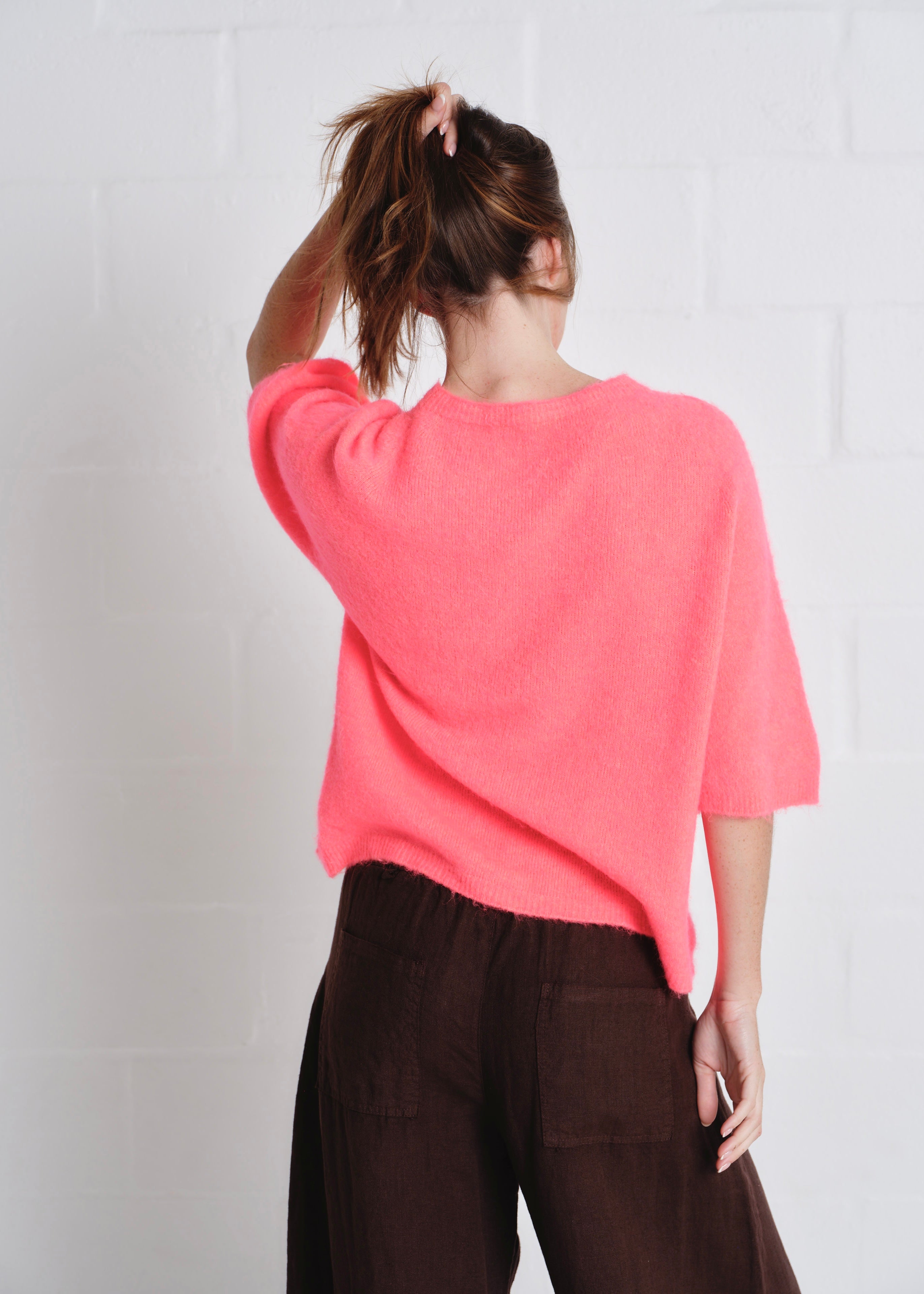 Chamonix SS Round Neck Alpaca Knit In Coral