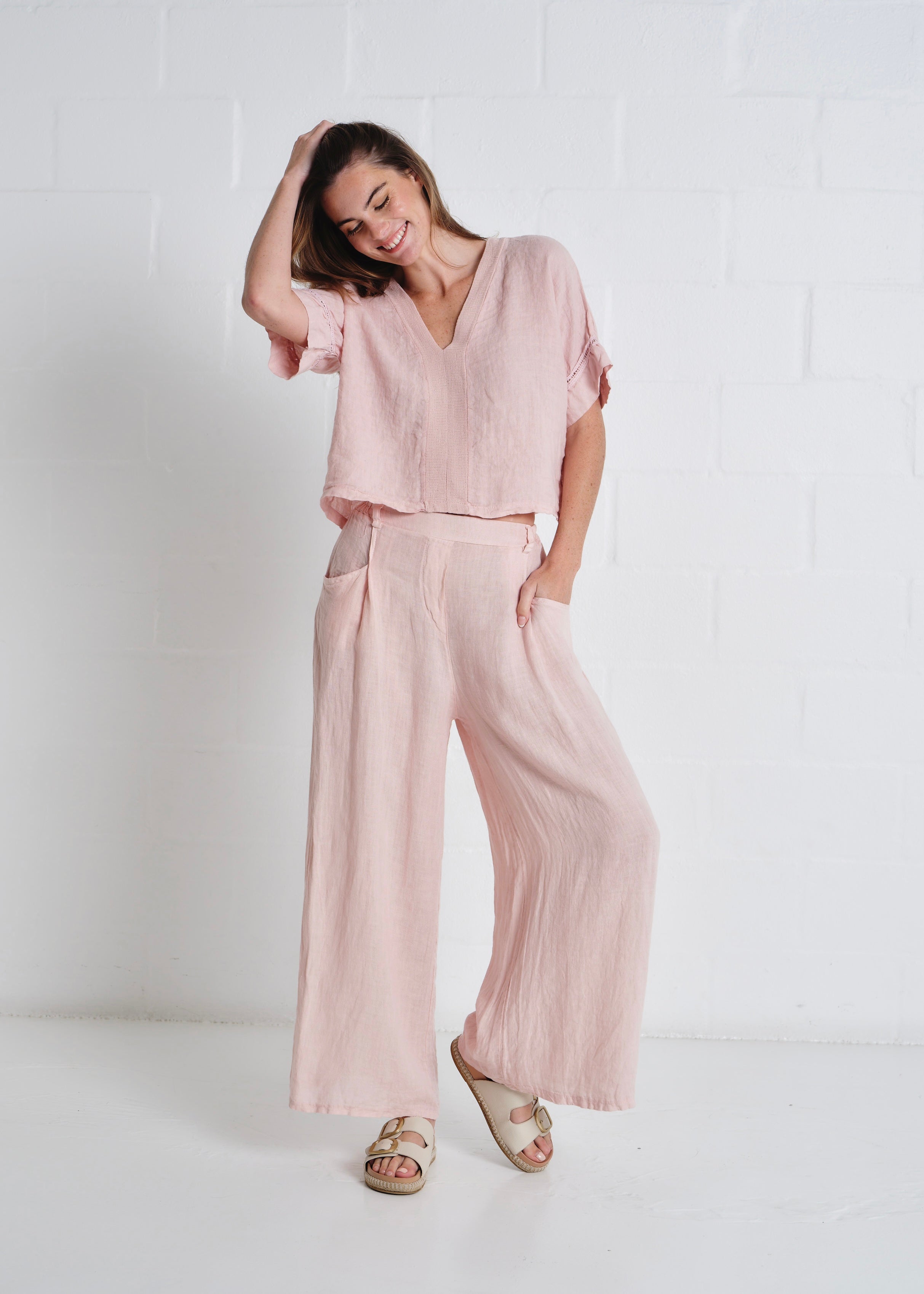 Havana Palazzo Pants With Pockets In Blush