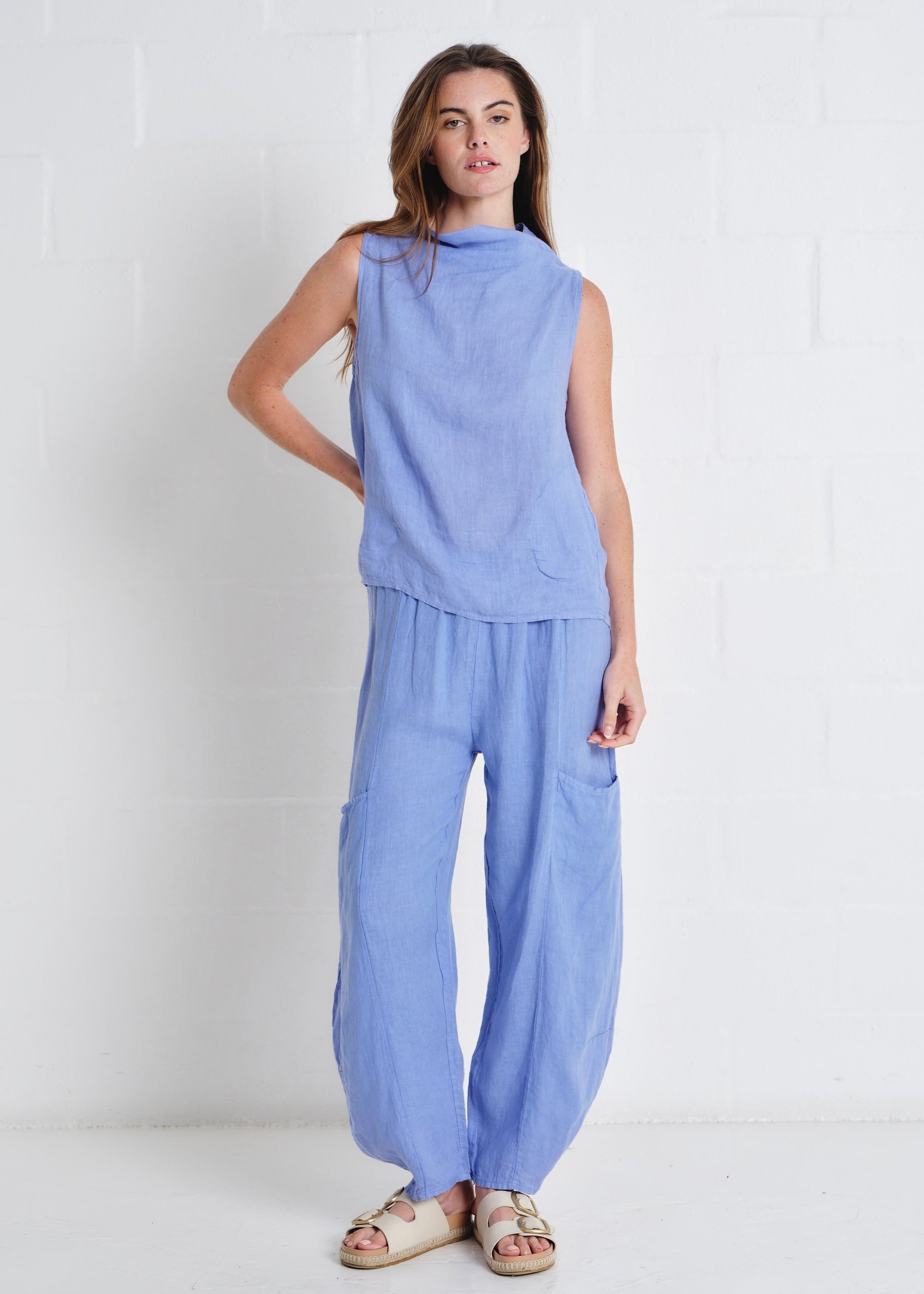 Laurent Cowl Neck Vest In Blue