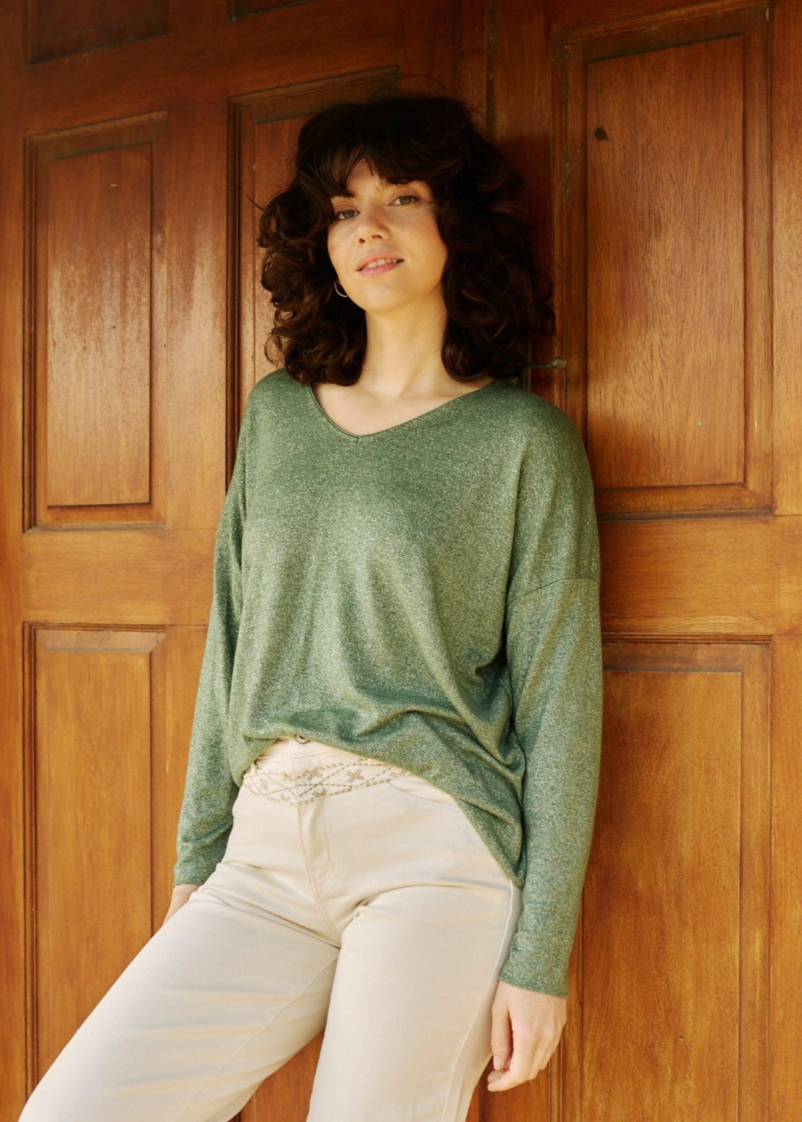 Italian Shimmer Lurex Knit in Bottle Green